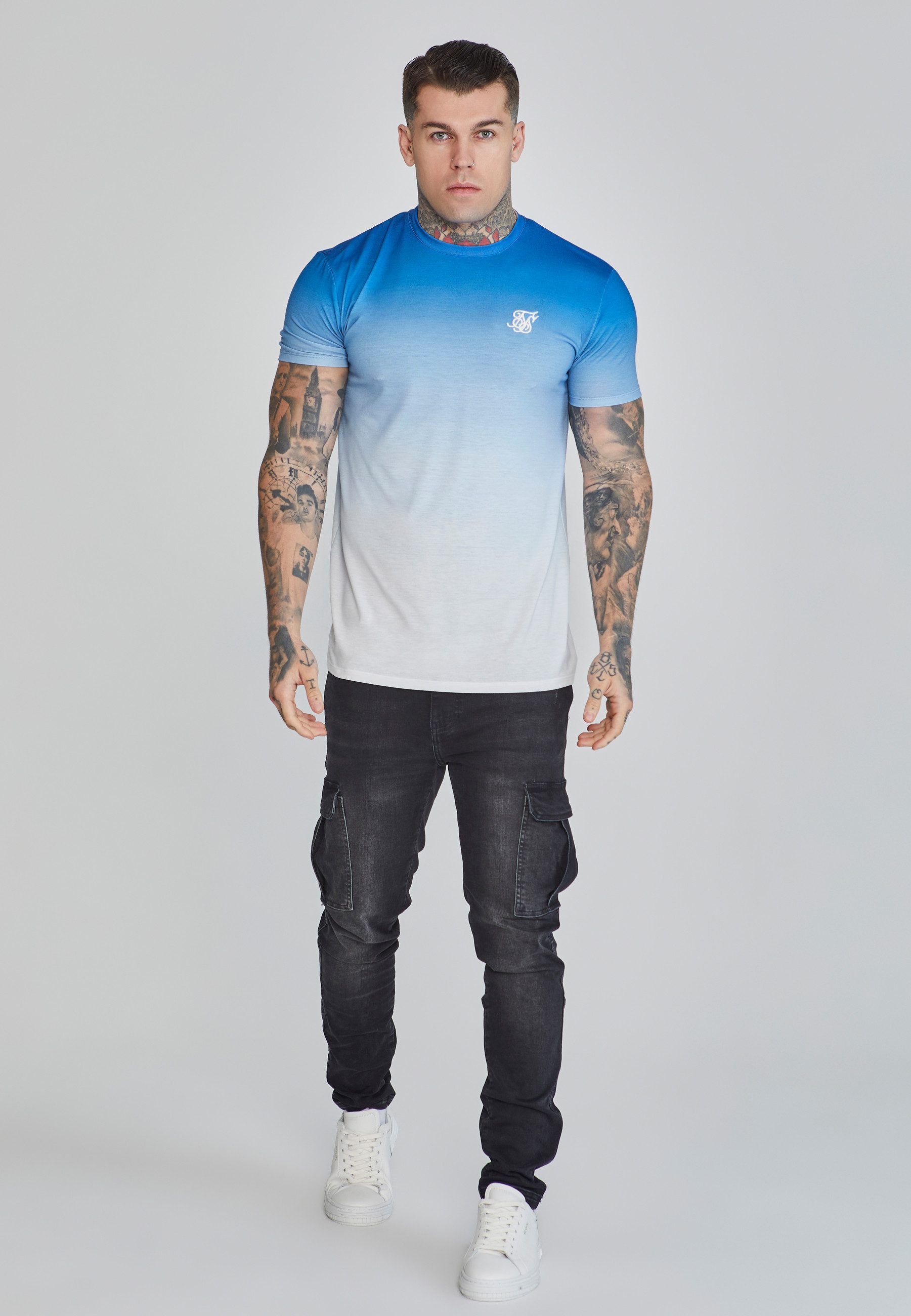Siksilk T-Shirt SikSilk Herren Blau-Weiß Verlauf günstig online kaufen