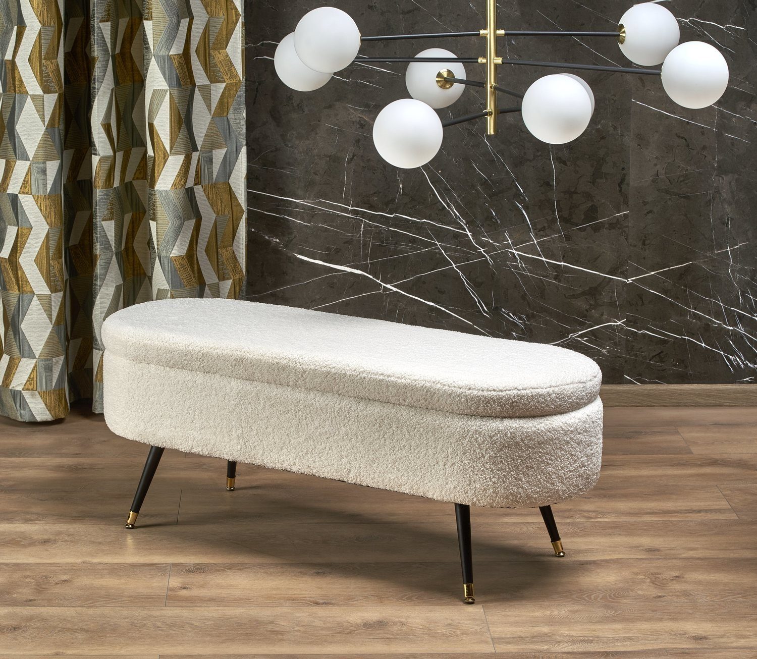 Cosy Home Ideas Hockerbank Sitzbank aufklappbar Stoffbezug creme weiß Bouclé Hockerbank 120 cm (Stück, 1 Hockerbank), mit Stauraum, Fach innen, gepolstert