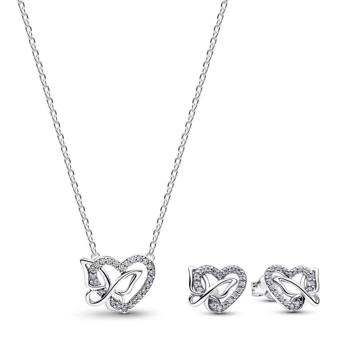 Pandora Herzkette 21781, Schmuckset Kette & Ohrringe Verschlungenes Herz & Schmetterling