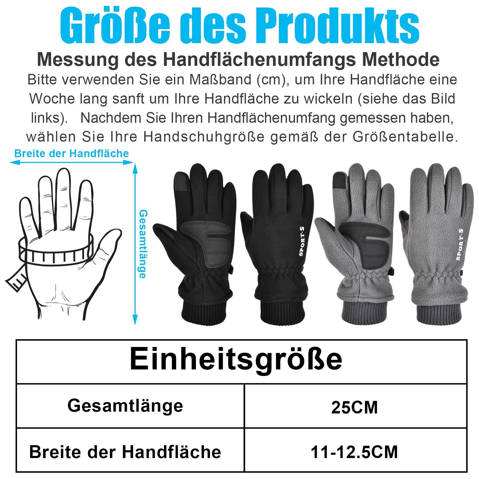 Sunicol Fleecehandschuhe Rutschfest Handschuhe, Laufhandschuhe, Thermohandschuh, Outdoor Winddichte, Schwarz Warme Skihandschuhe Winterhandschuhe Sporthandschuhe, Anti-Rutsch