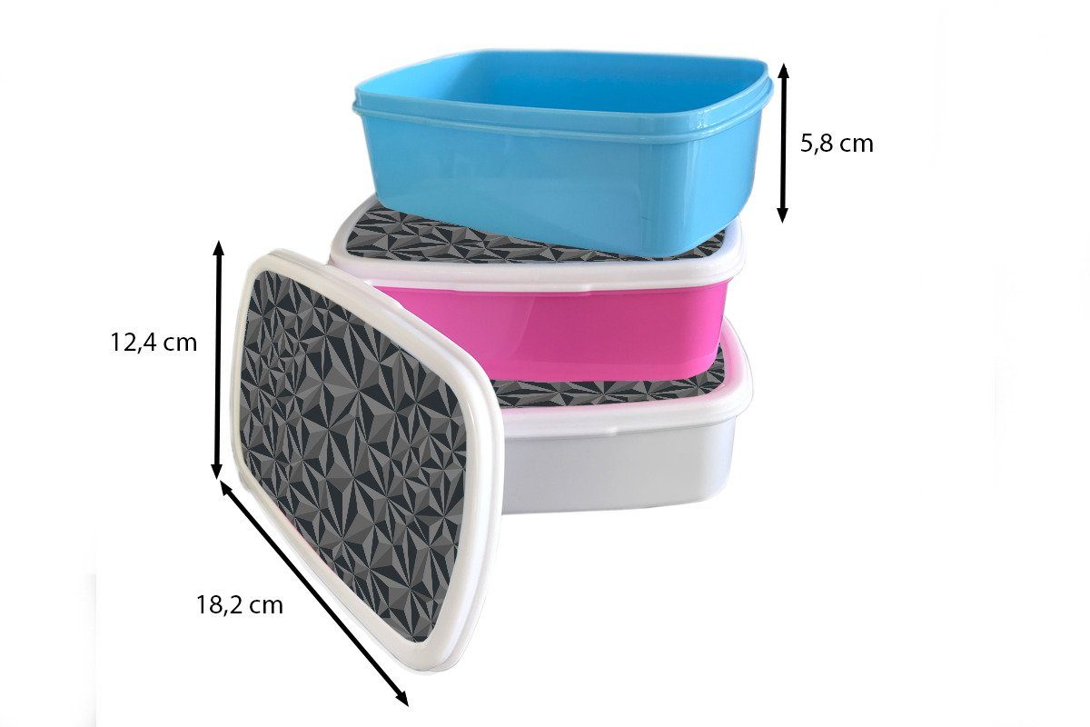 (2-tlg), Brotbox Lunchbox - Kinder, - Erwachsene, MuchoWow Geometrie für Kunststoff Grau rosa Muster, Brotdose 3D - Kunststoff, Mädchen, Snackbox,