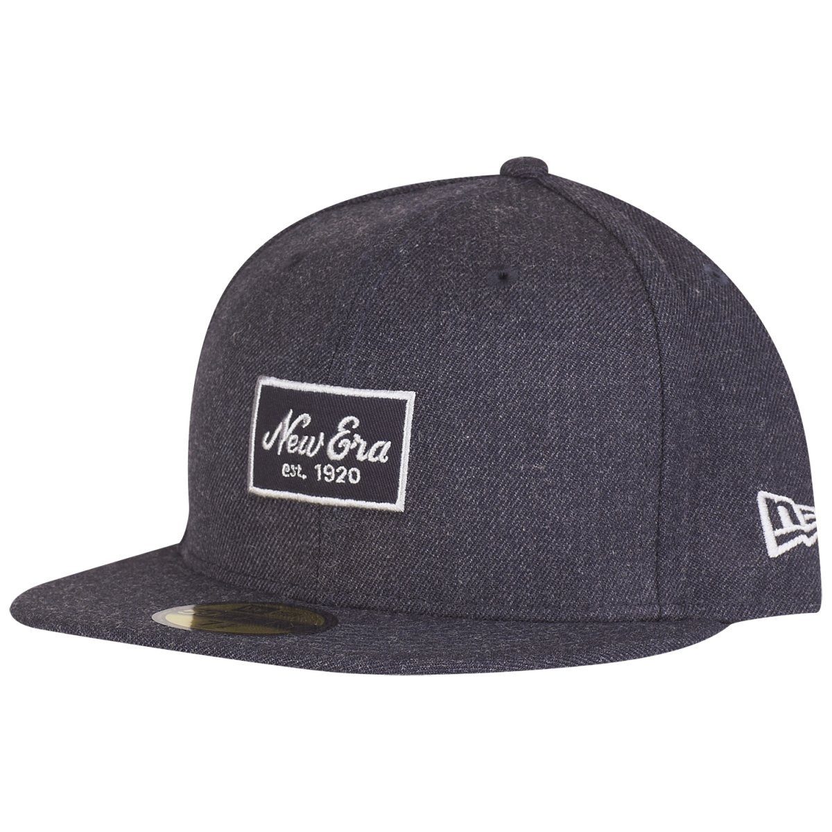 New Era Fitted Cap 59Fifty HEATHER SCRIPT Brand Patch Logo Navy