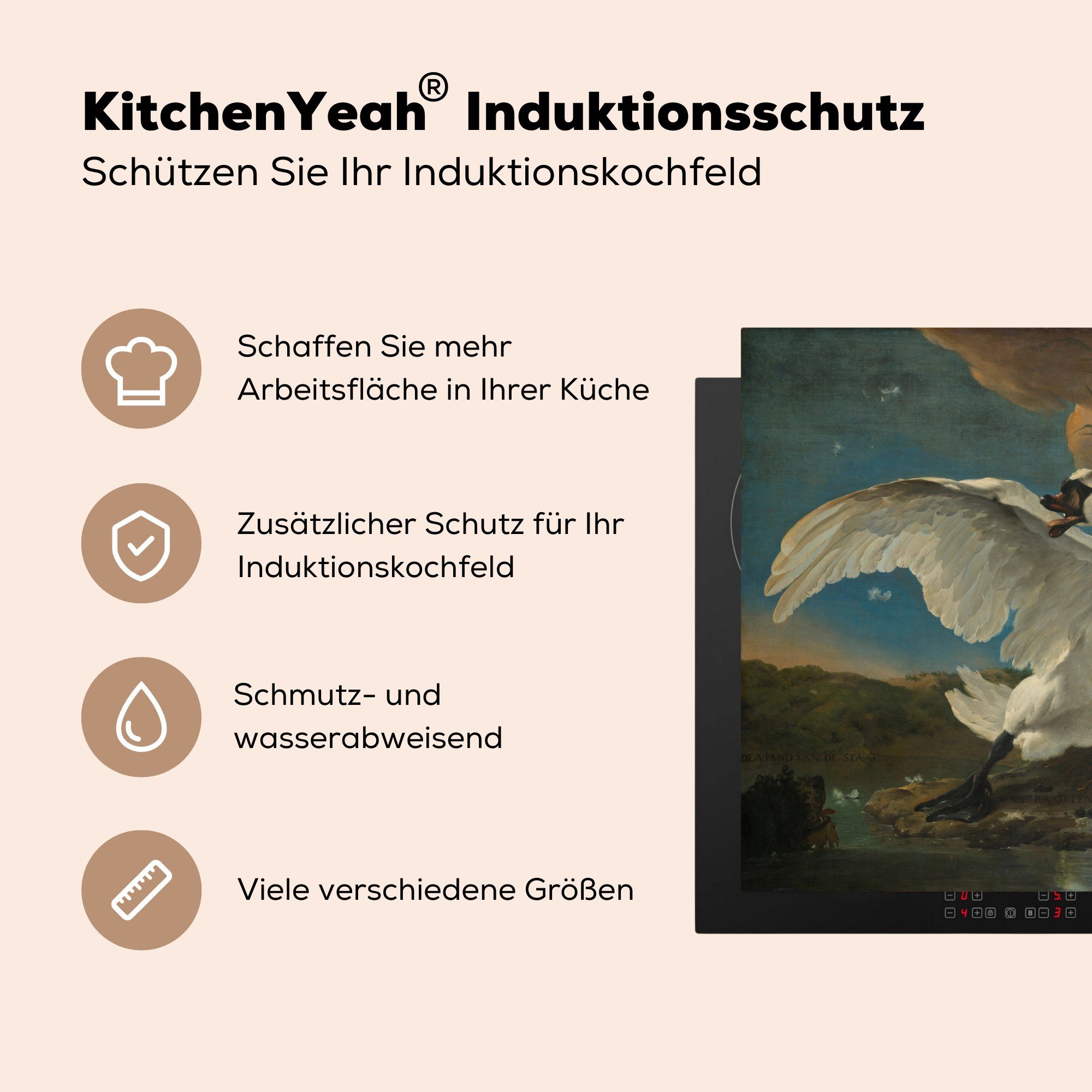 Der für Herdblende-/Abdeckplatte Schwan 59x52 Gemälde MuchoWow Asselijn, Vinyl, - cm, tlg), küche, von Induktionsmatte Jan Ceranfeldabdeckung die (1 bedrohte