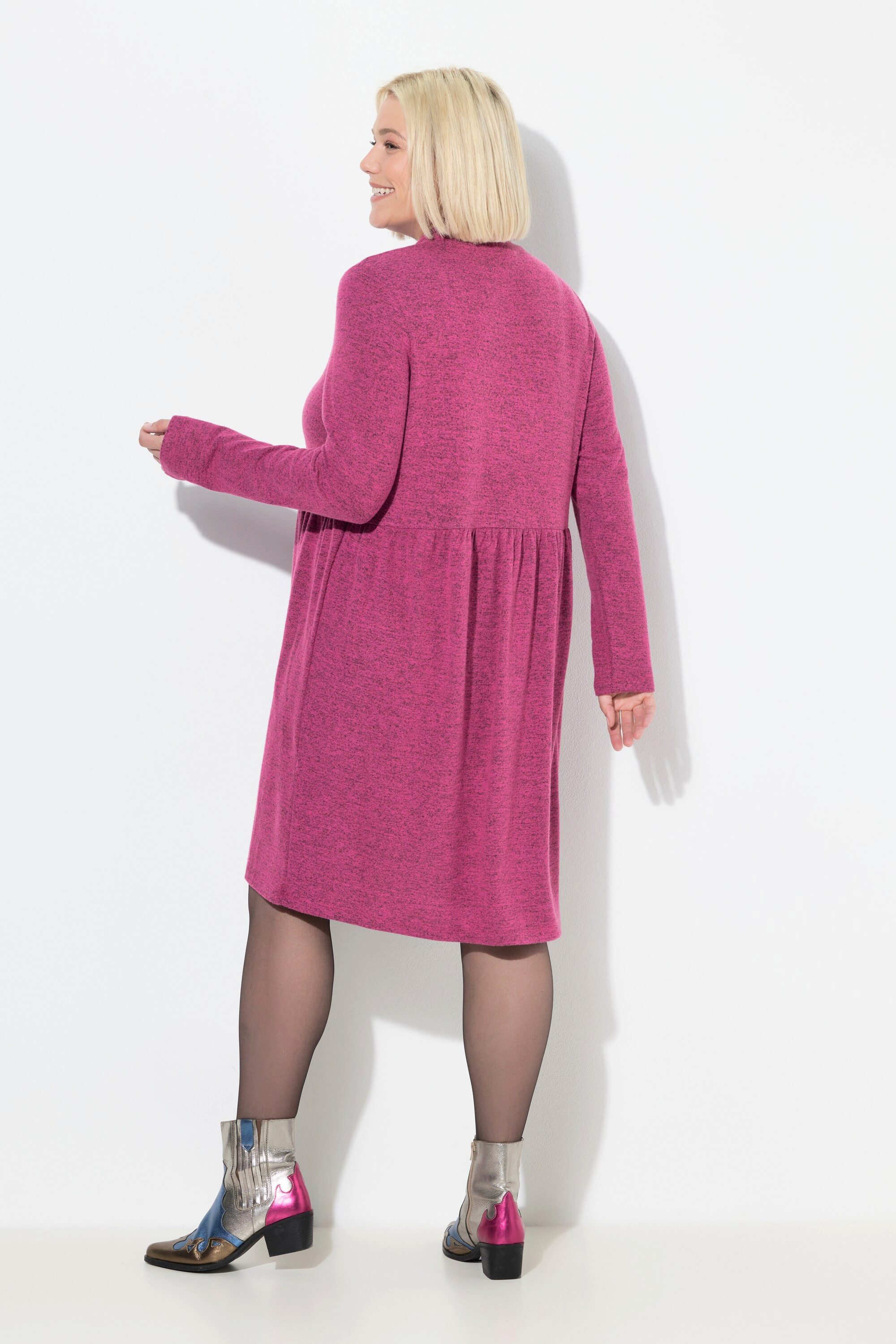 Ulla Popken Jerseykleid Strickkleid A-Linie Stehkragen Langarm