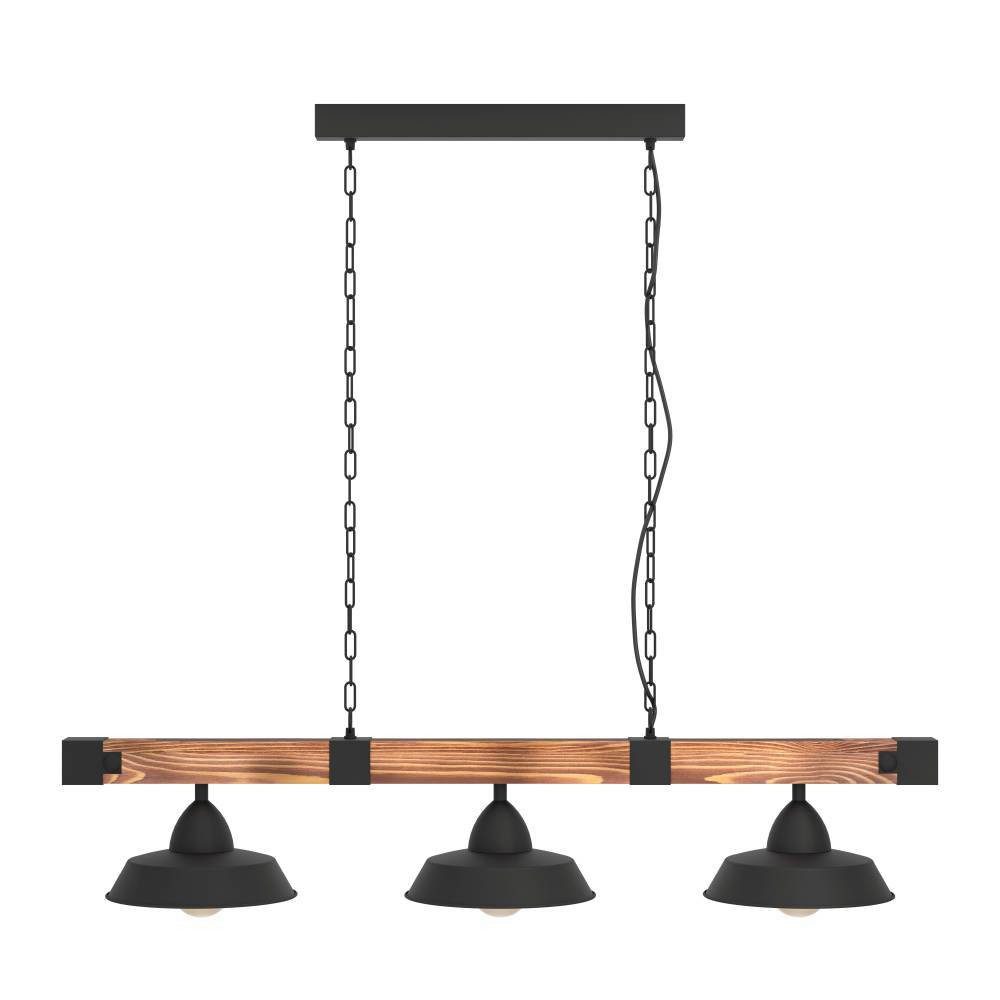 EGLO Hängeleuchte OLDBURY Hängelampe, Stahl und Holz, E27, IP20, Esszimmerlampe, Lampe, ohne Leuchtmittel, Pendellampe, Vintage, L118 x B26 x 110cm, schwarz, braun,  3X60W exkl.