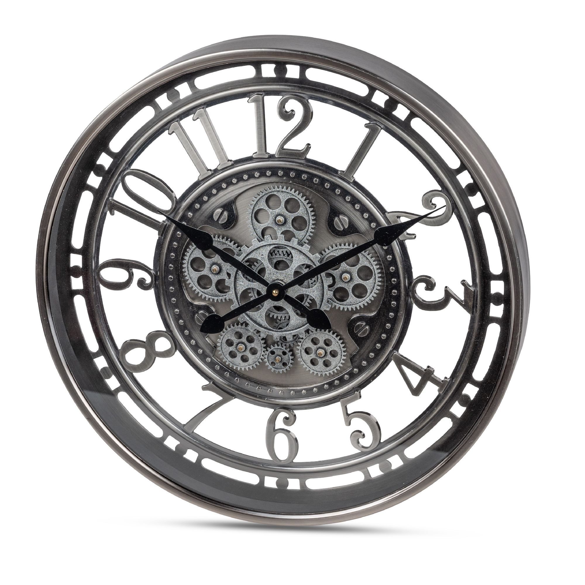 formano Wanduhr Move (drehende Zahnräder, Silber, Motiv: Zahnräder)