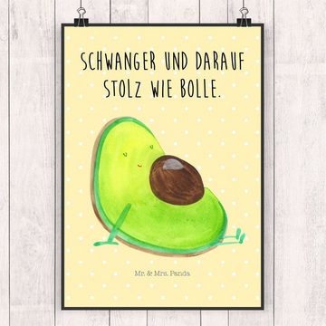 Mr. & Mrs. Panda Poster DIN A4 Avocado Schwangerschaft - Gelb Pastell - Geschenk, Bild, Liebe, Avocado schwanger (1 St), Positive Botschaften