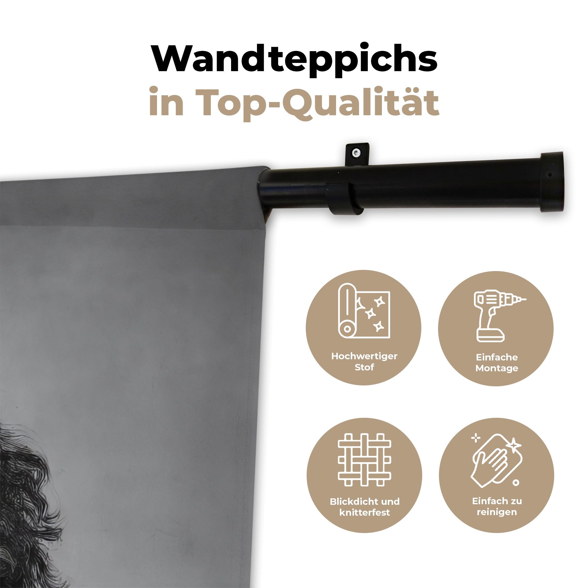 MuchoWow Wandteppich Hund - Locken - Sonnenbrille - Wein, Quadratisch, Höhe: 3 mm, Wandtuch, Wanddekoobjekt, 120x120 cm