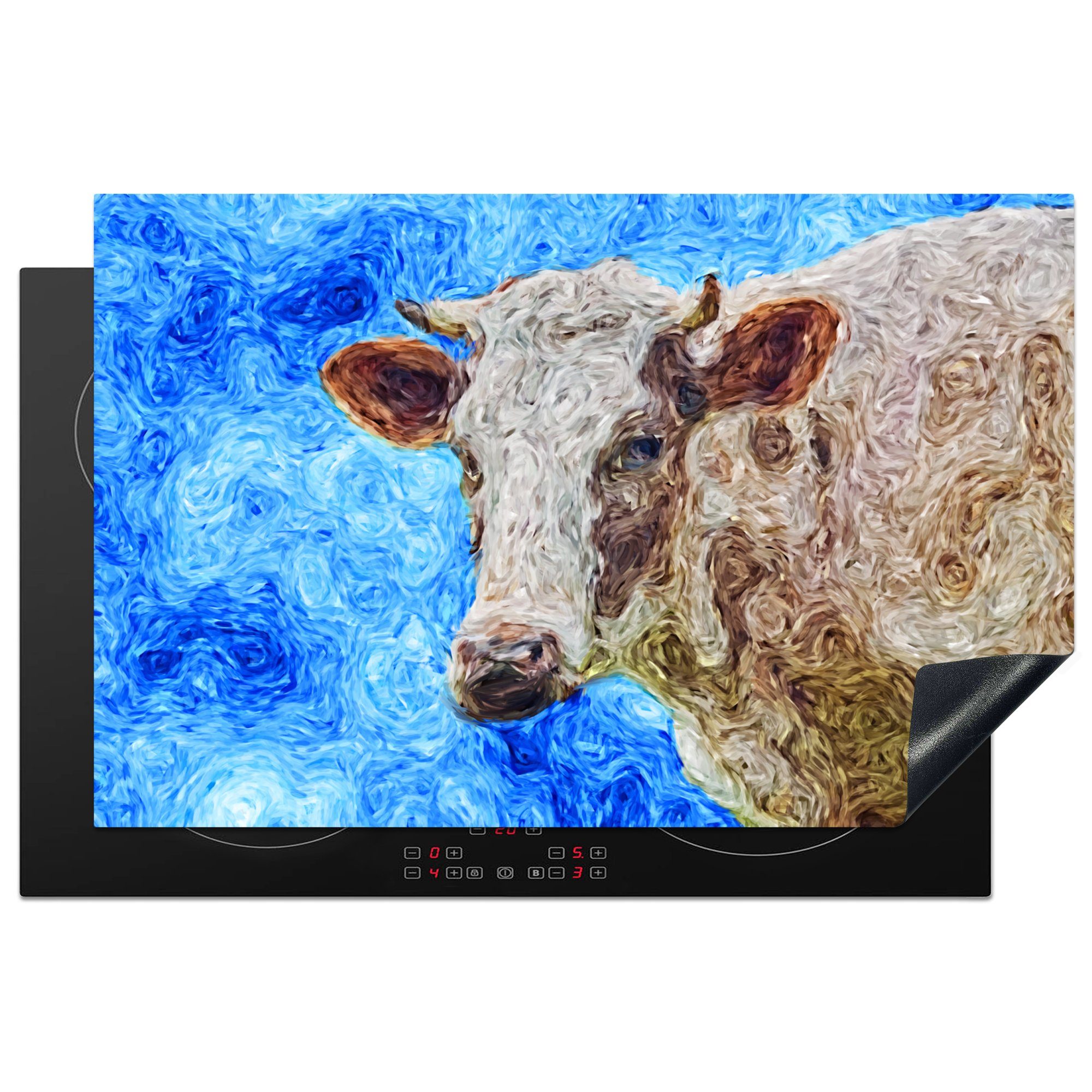 MuchoWow Herdblende-/Abdeckplatte Ein abstraktes Ölgemälde einer Kuh, Vinyl, (1 tlg), 81x52 cm, Induktionskochfeld Schutz für die küche, Ceranfeldabdeckung