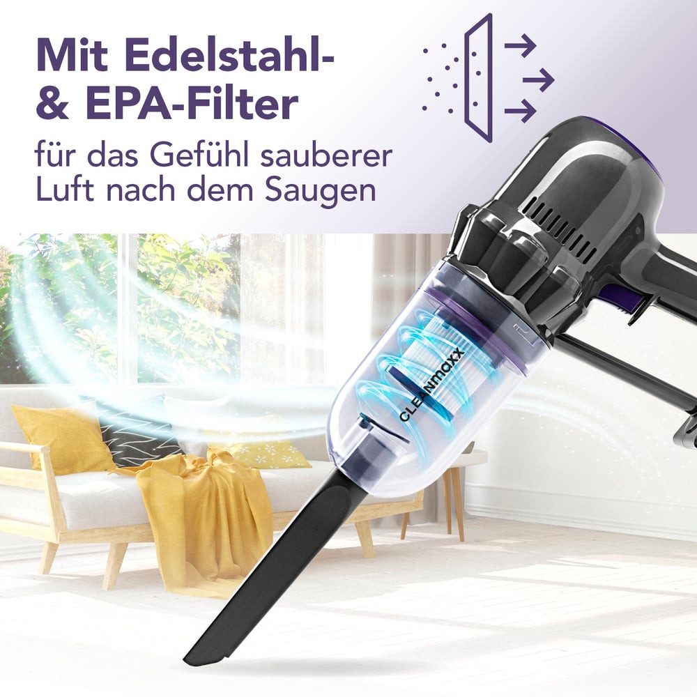 CLEANmaxx Akku-Hand-und Stielstaubsauger Akku-Hand- & Bodenstaubsauger 14,8V, beutellos, 30 Min. Laufzeit, kabellos, leistungsstark, wiederaufladbar