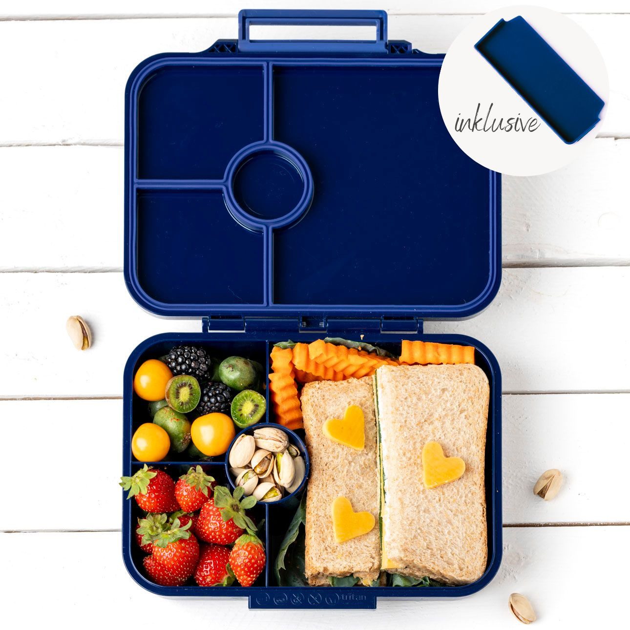 LEKKABOX Lunchbox Bentobox Brotdose, 4 Fächer - Kinder Vesperdose Brotbüchse Brotbox, Für feuchte Lebensmittel auslaufsicher, inkl. extra Trenner