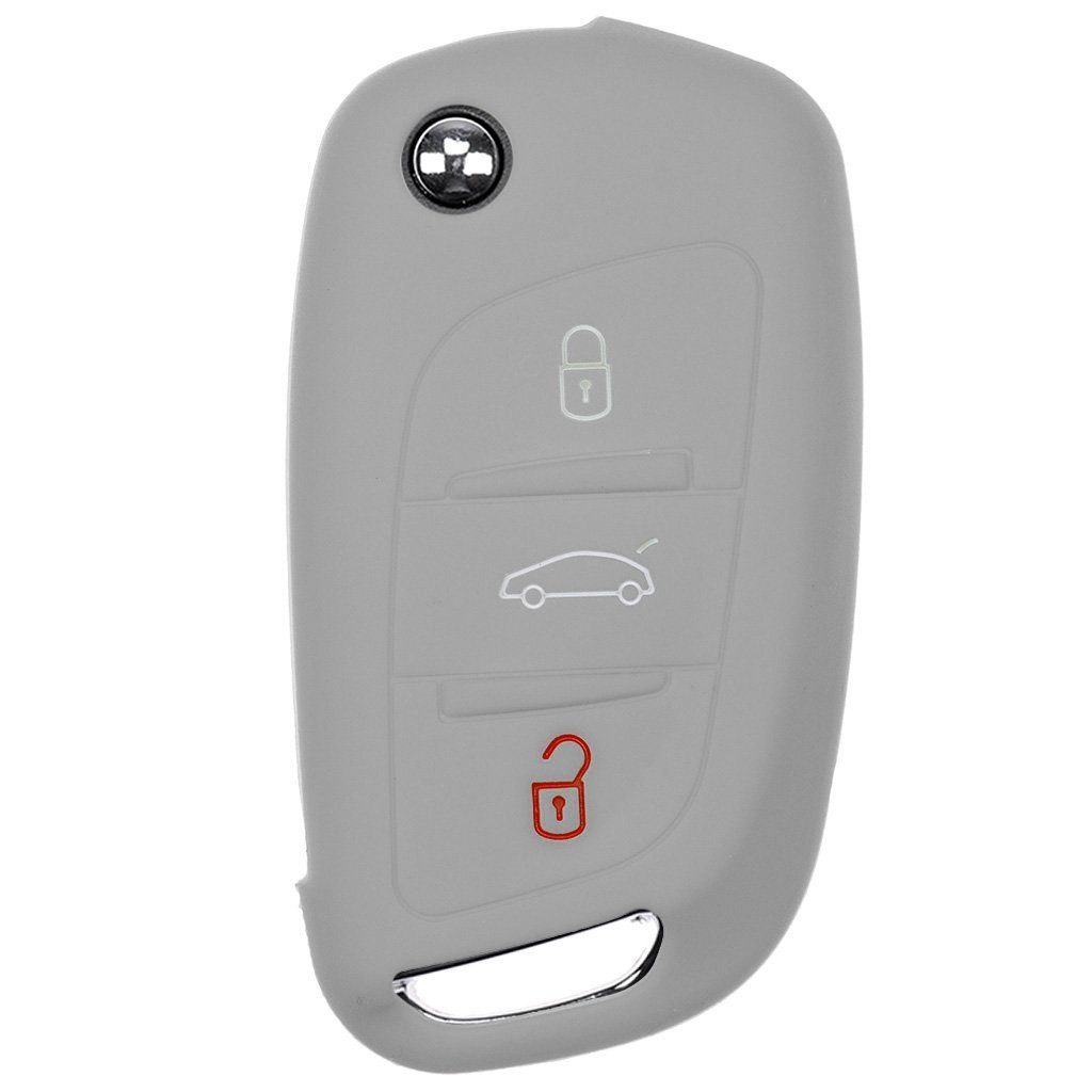 mt-key Schlüsseltasche Autoschlüssel Softcase Silikon Schutzhülle Grau, für Citroen Berlingo C4 DS3 DS4 DS5 DS6 3 Tasten Klappschlüssel