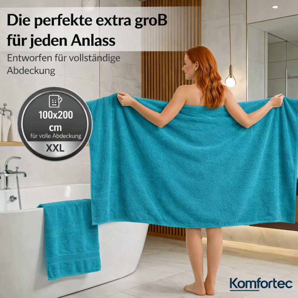Komfortec Saunatuch 100x200 cm Badetuch aus 100% Baumwolle, Frottee (1-St), extra Große, Schnelltrocknend – Bild 2 von 5
