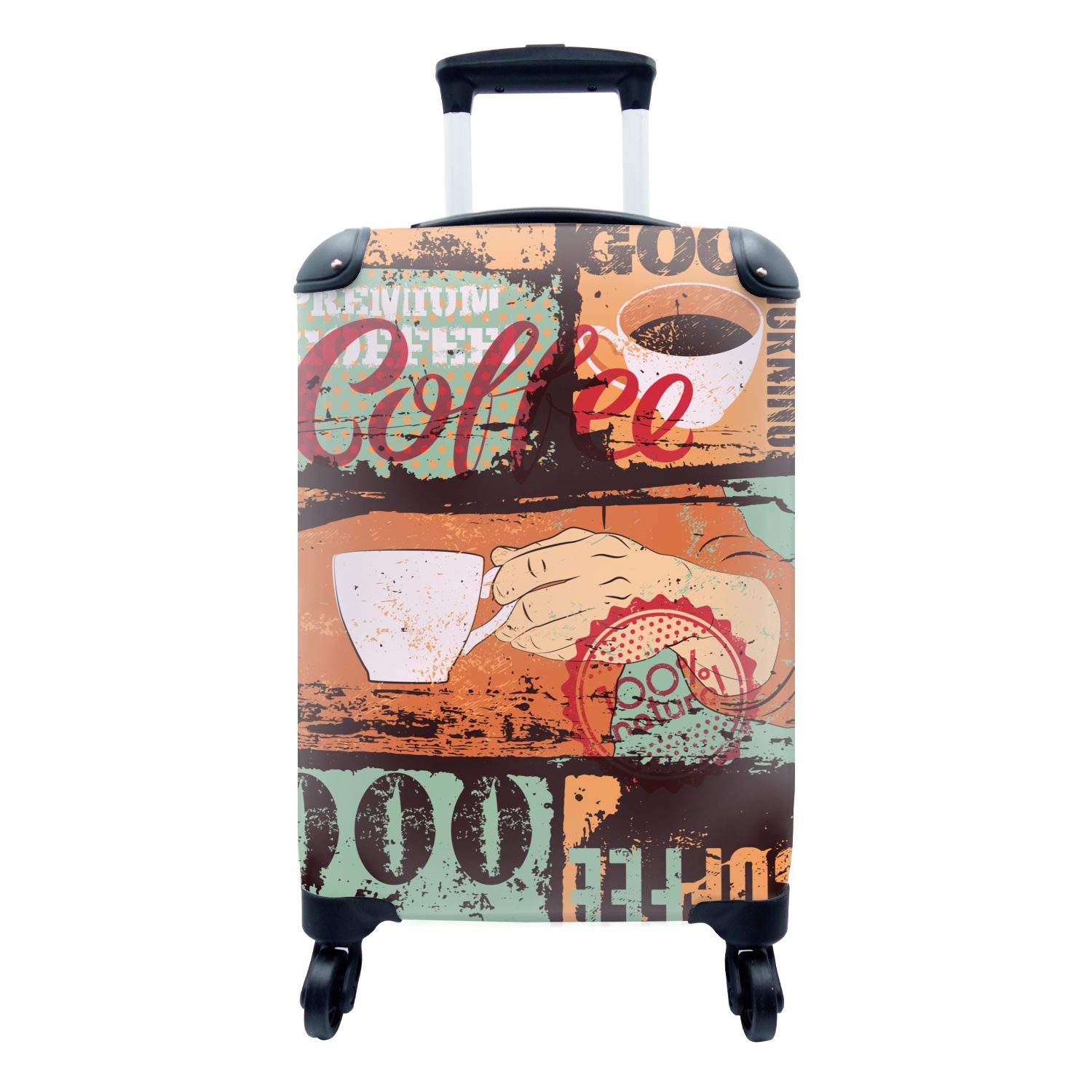 - Trolley, Handgepäck Handgepäckkoffer MuchoWow für Reisetasche rollen, mit Reisekoffer Ferien, Collage, Rollen, Kaffee - 4 Retro
