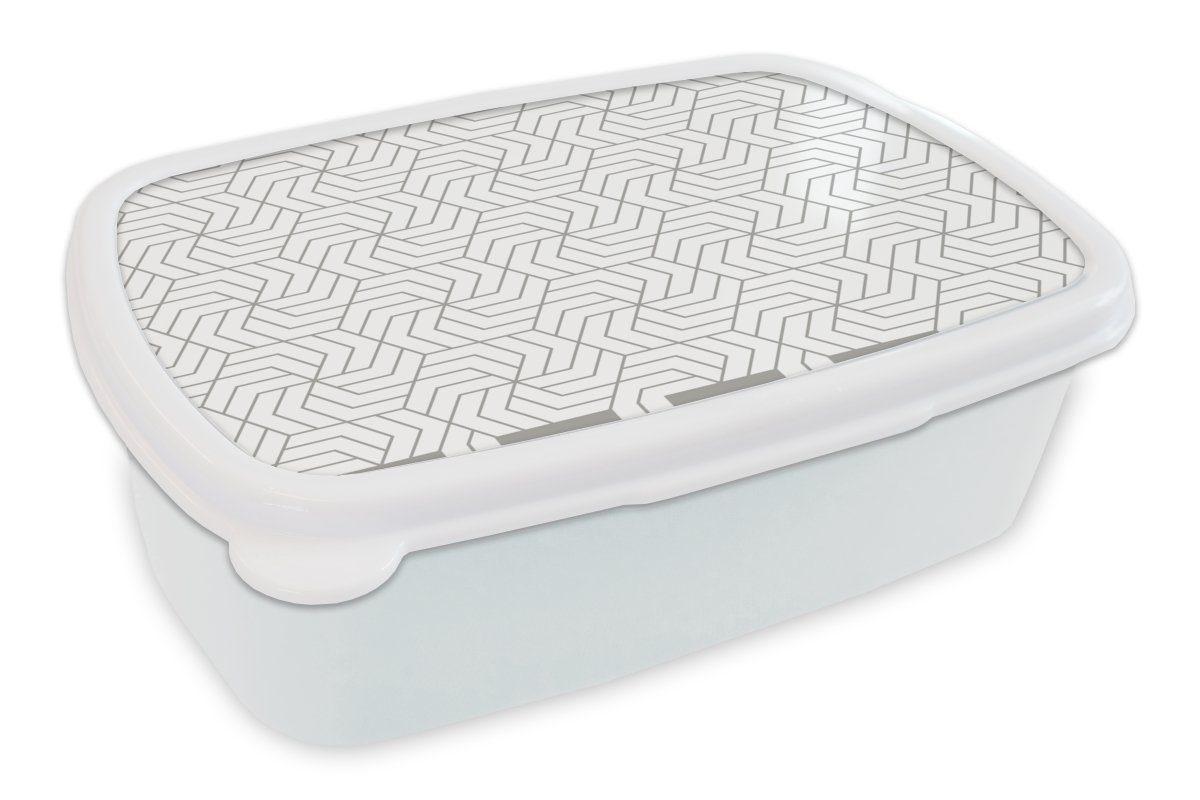 MuchoWow Lunchbox Geometrie - Linie - Schwarz - Weiß - Muster, Kunststoff, (2-tlg), Brotbox für Kinder und Erwachsene, Brotdose, für Jungs und Mädchen