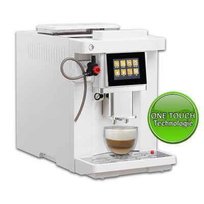 Acopino Kaffeevollautomat Roma One Touch Kaffeevollautomat mit Milchsystem, Cappuccino und Espresso auf Knopfdruck, weiß, Herausnehmbare Brüheinheit, einfache One Touch Bedienung, Selbstreinigung, Kegelmahlwerk, programmierbare Getränkeeinstellungen, wählen Sie zwischen Kaffeepulver und Kaffeebohnen