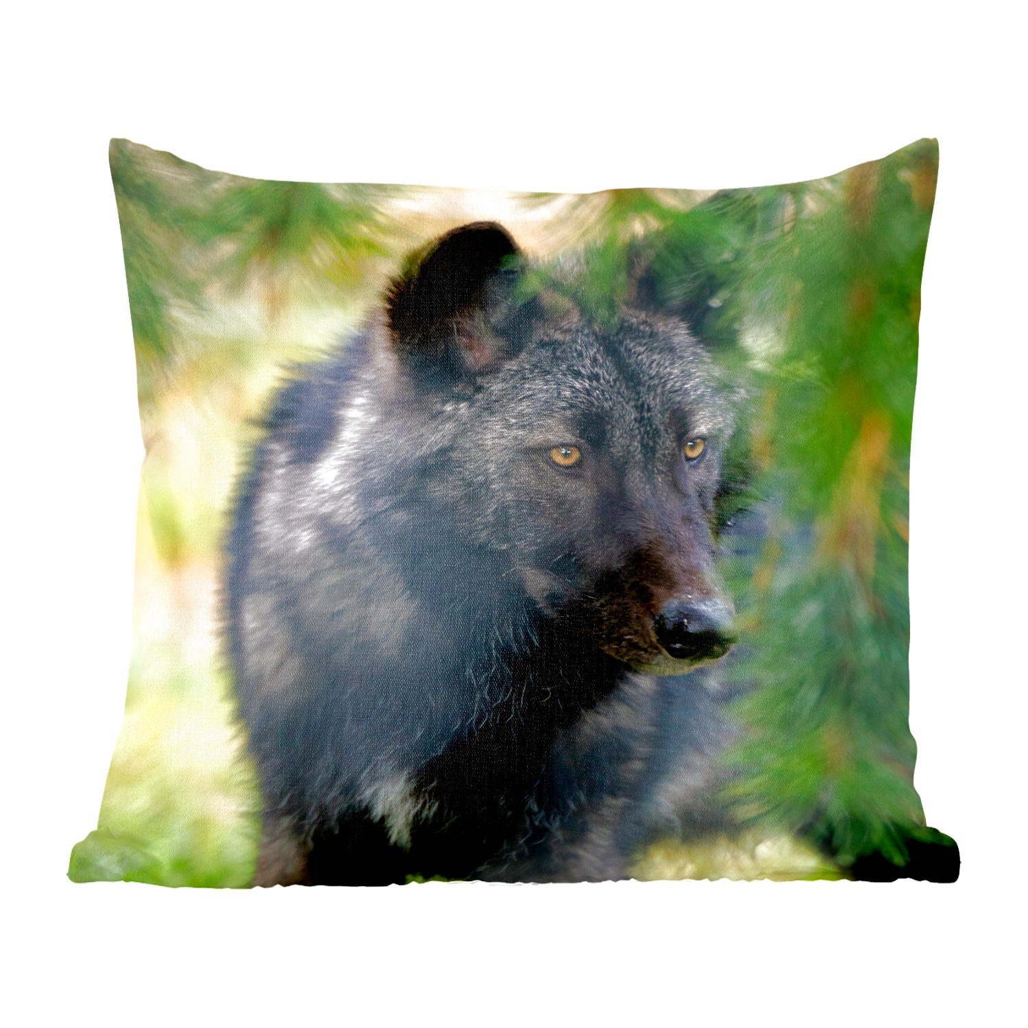 Wohzimmer, Schlafzimmer, Sofakissen Makro MuchoWow mit für Zierkissen - Blätter, Füllung Wolf - Deko, Dekokissen