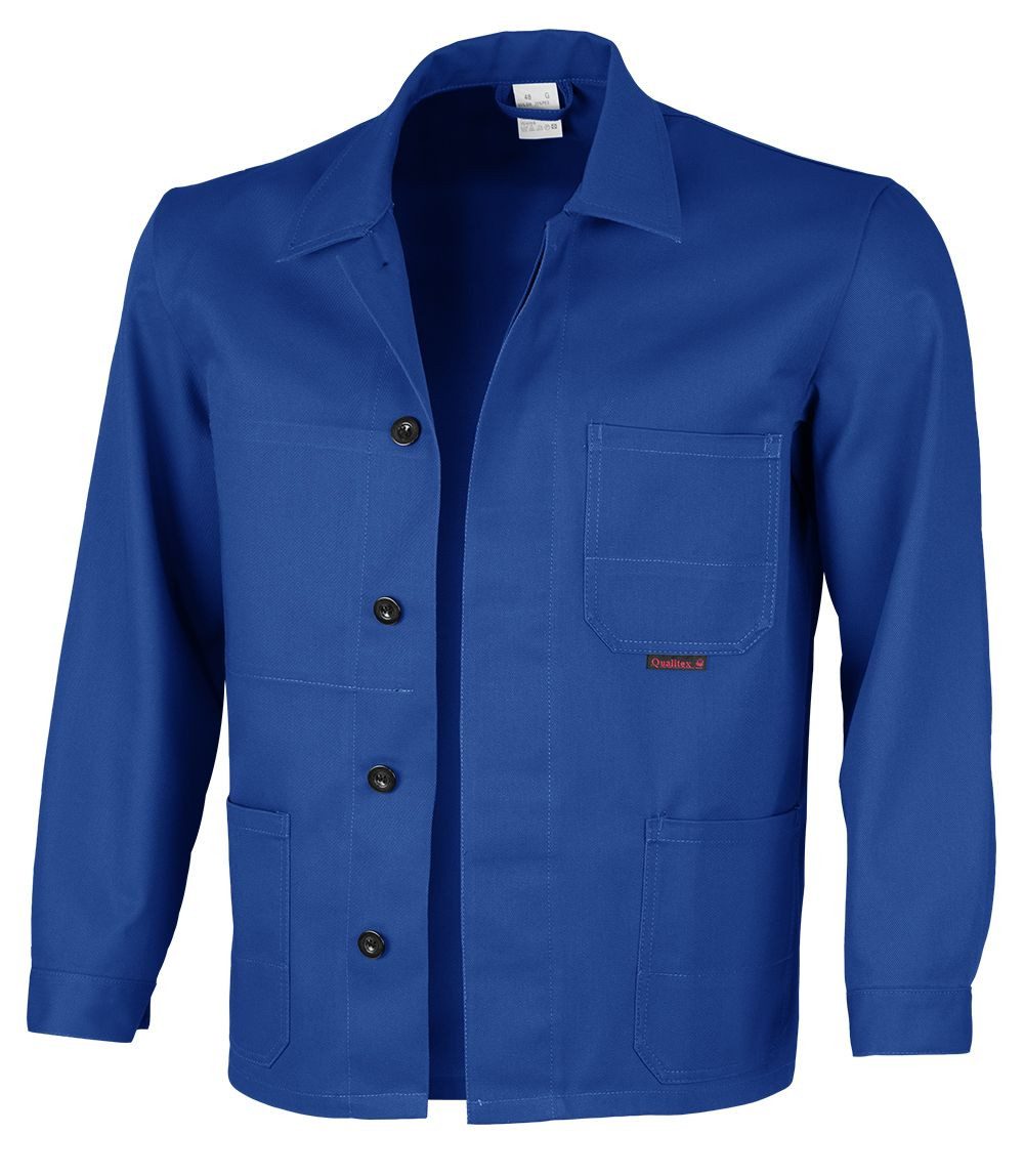 Qualitex Workwear Arbeitsjacke lange comfortable Werkstattjacke - faserverstätkt (MG 300 g), waschbar (1-St) Langjacke mit 4 Taschen - Blickdicht - Strapazierfähig - Pflegeleicht