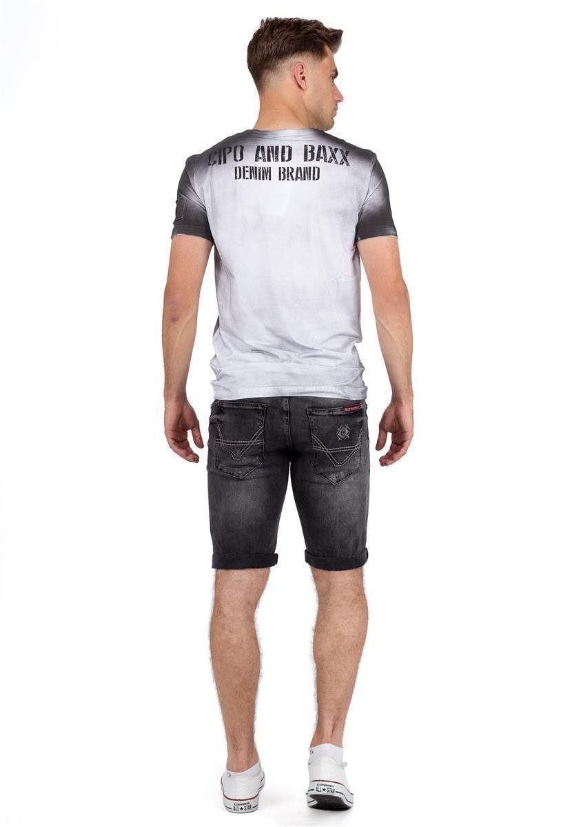 Cipo & Baxx Jeansshorts Herren Regular Fit Kurze Hose Stonewashed BA-21CB17 mit auffälligen und dekorativen Nähten – Bild 4 von 5