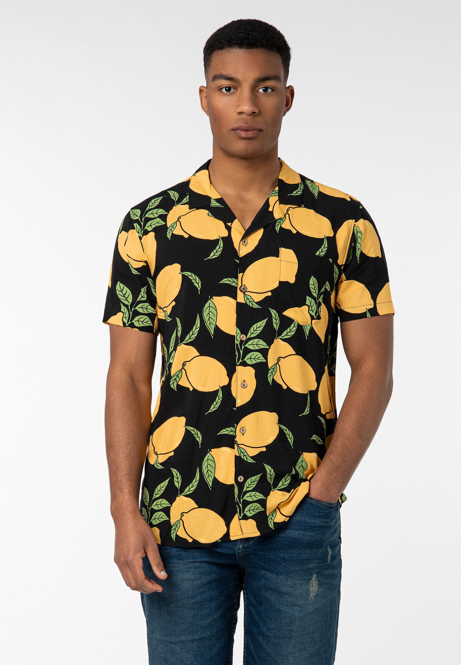 Urban Surface Kurzarmhemd Herren Freizeithemd Allover-Print Tropical Flower günstig online kaufen