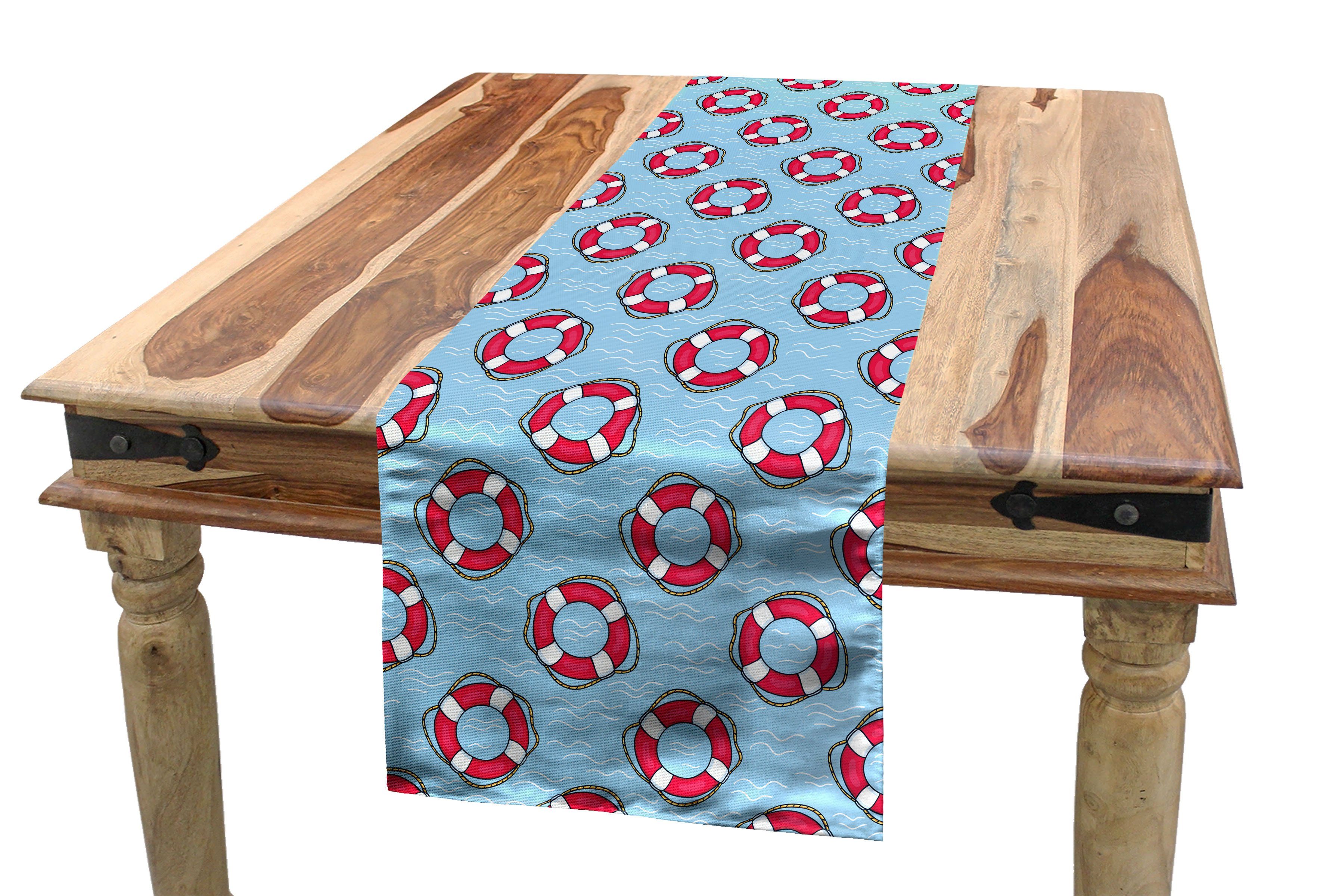 Abakuhaus Tischläufer Esszimmer Küche Rechteckiger Dekorativer Tischläufer, Wasserblau Lifebuoys in Ocean | Tischläufer