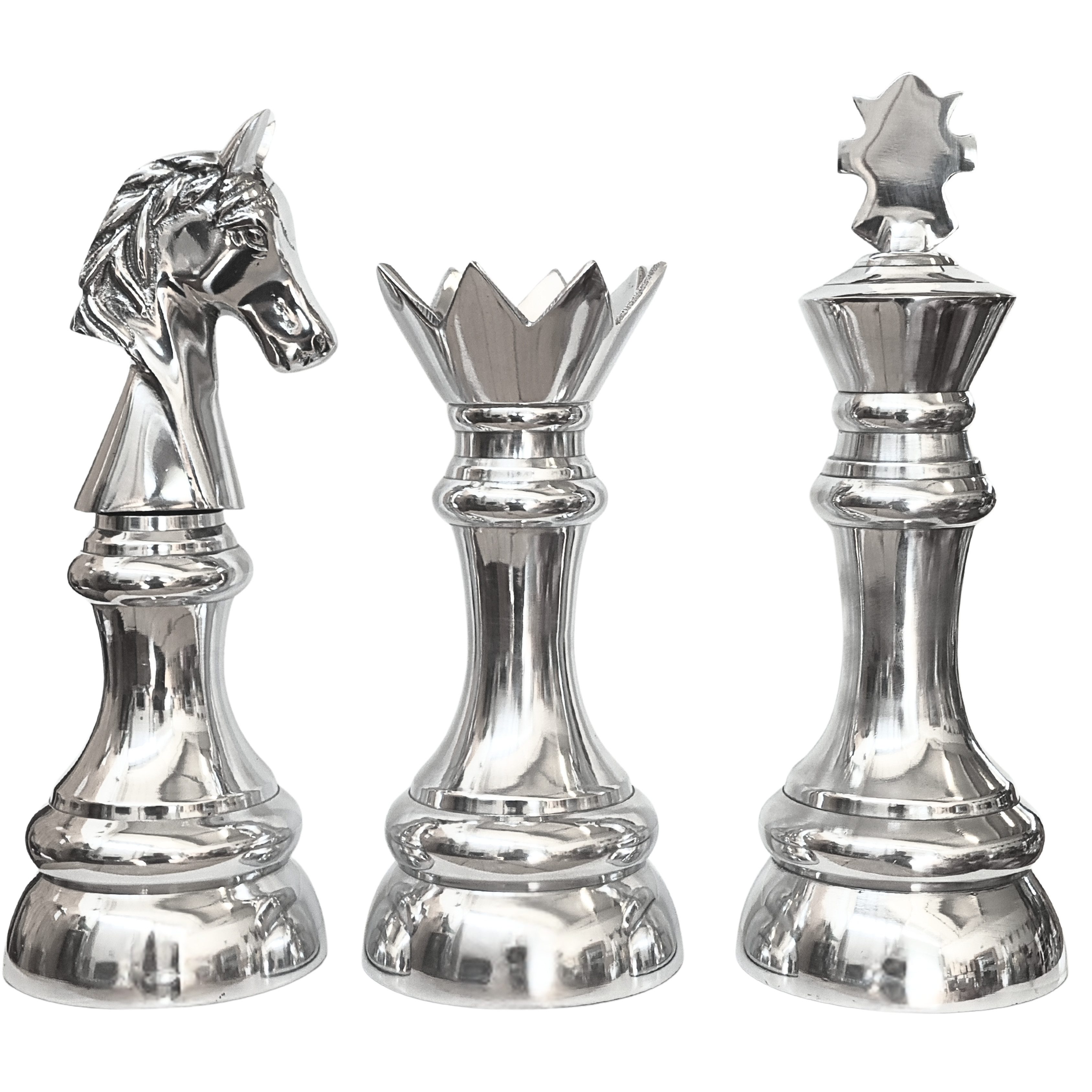 MichaelNoll Dekofigur Schachfigur aus poliertem Aluminium – König, Dame oder Springer