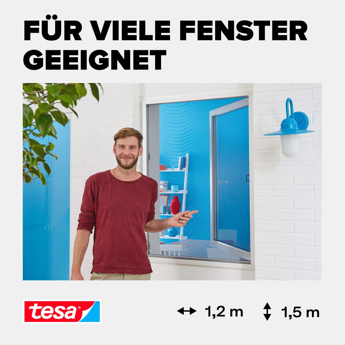 tesa Insektenschutz-Fensterrahmen Aluminium Rahmen Fliegengitter - 120 x 150cm, (Packung, 1-St., Fliegennetz, Aluminiumrahmen), Insektenschutz - ohne Bohren