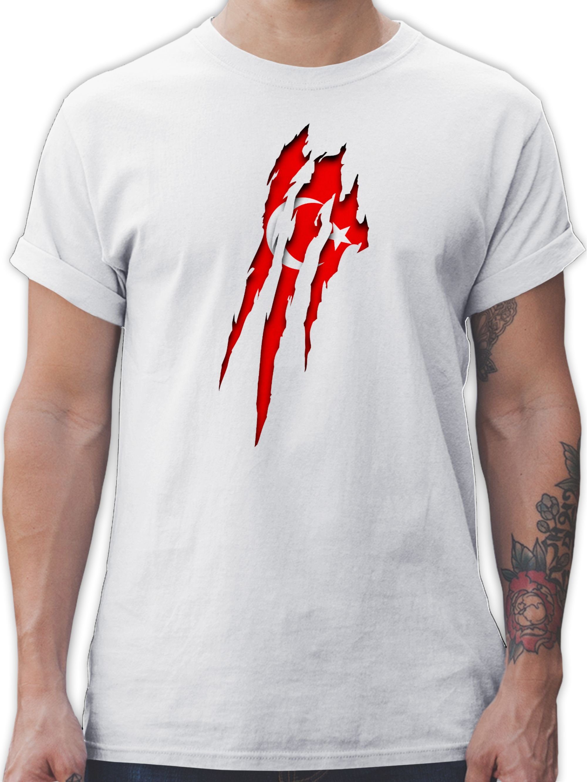 Shirtracer T-Shirt Türkei Krallenspuren Länder Wappen 02 Weiß