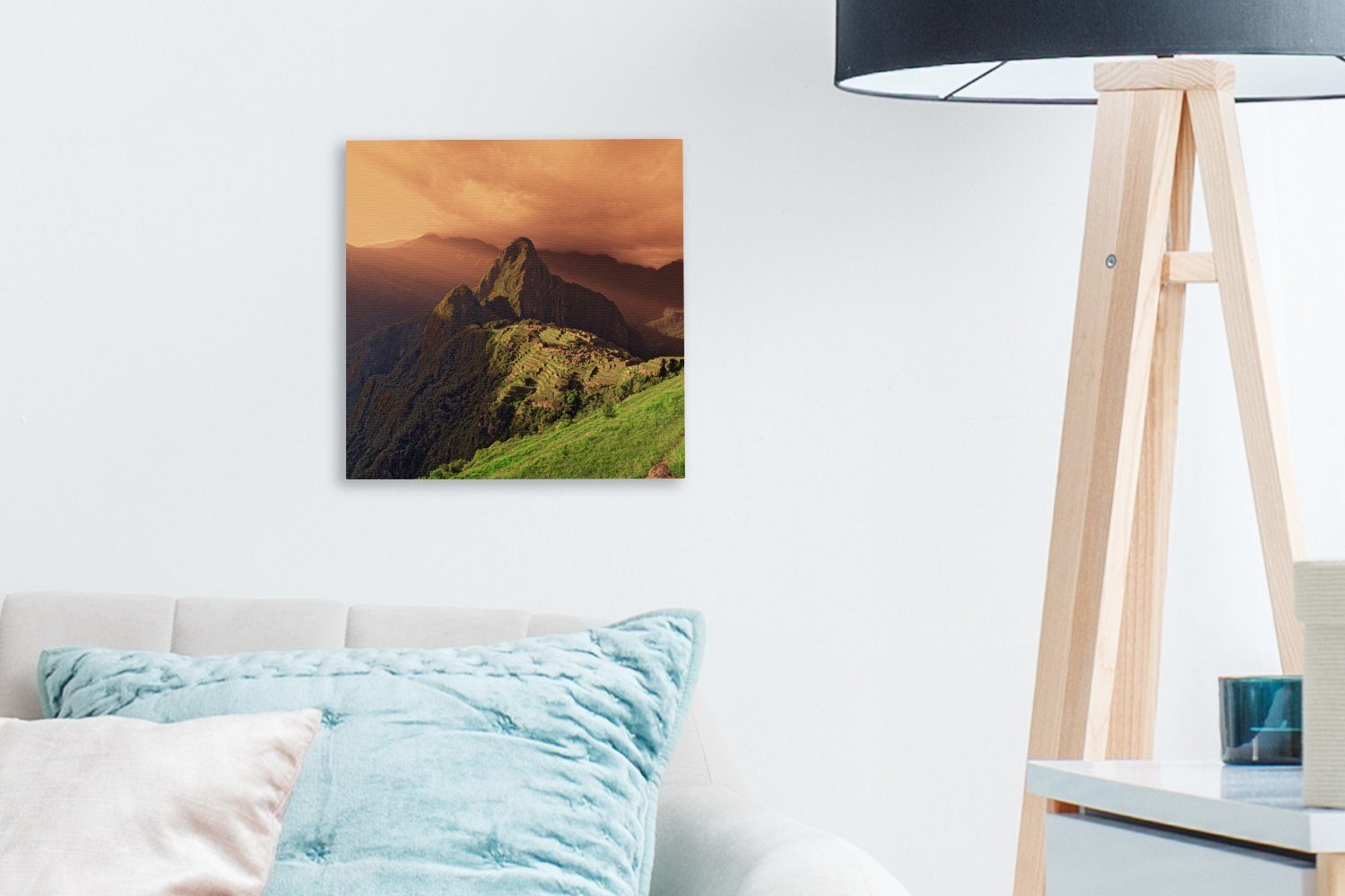 OneMillionCanvasses® Leinwandbild Wohnzimmer Schlafzimmer Sonnenuntergang, St), Peru - Leinwand Machu Bilder Picchu - (1 für