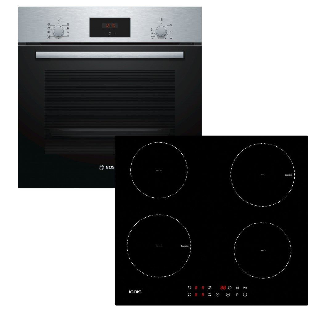 BOSCH Backofen-Set Einbaubackofen Teleskopauszug + Bauknecht Induktionskochfeld Booster