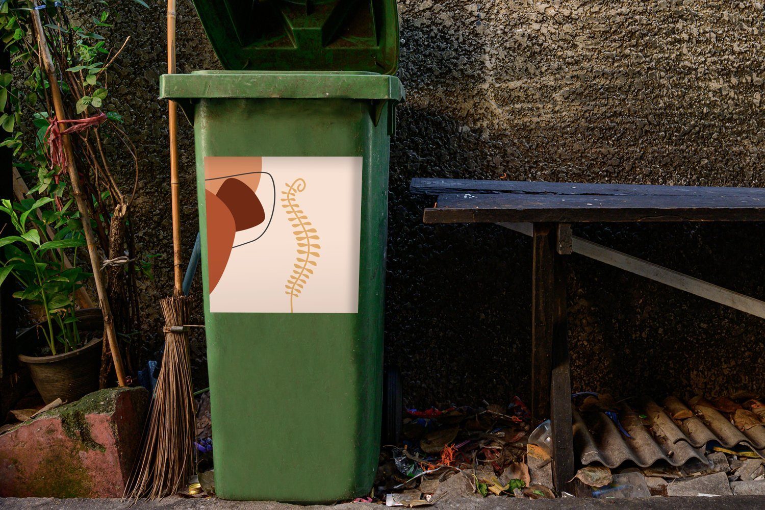 Sticker, Abfalbehälter (1 Container, Abstrakt Mülltonne, Pflanze St), - Sommer Wandsticker - Mülleimer-aufkleber, MuchoWow