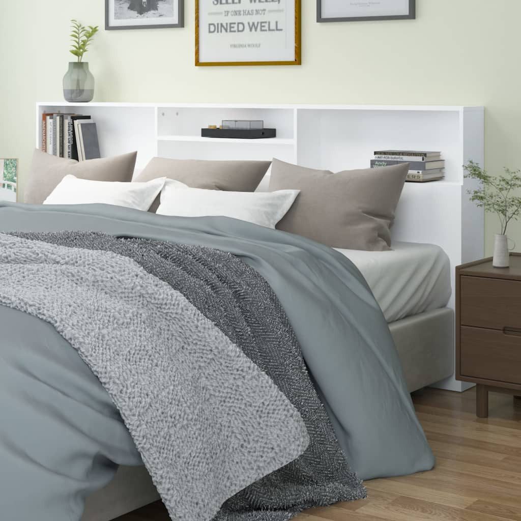 furnicato Bettgestell Kopfteil-Regal 220 x 19 x 103,5 cm Weiß (1-tlg), Stabiles Bücherregal-Kopfteil mit 4 Fächern für dein Schlafzimmer