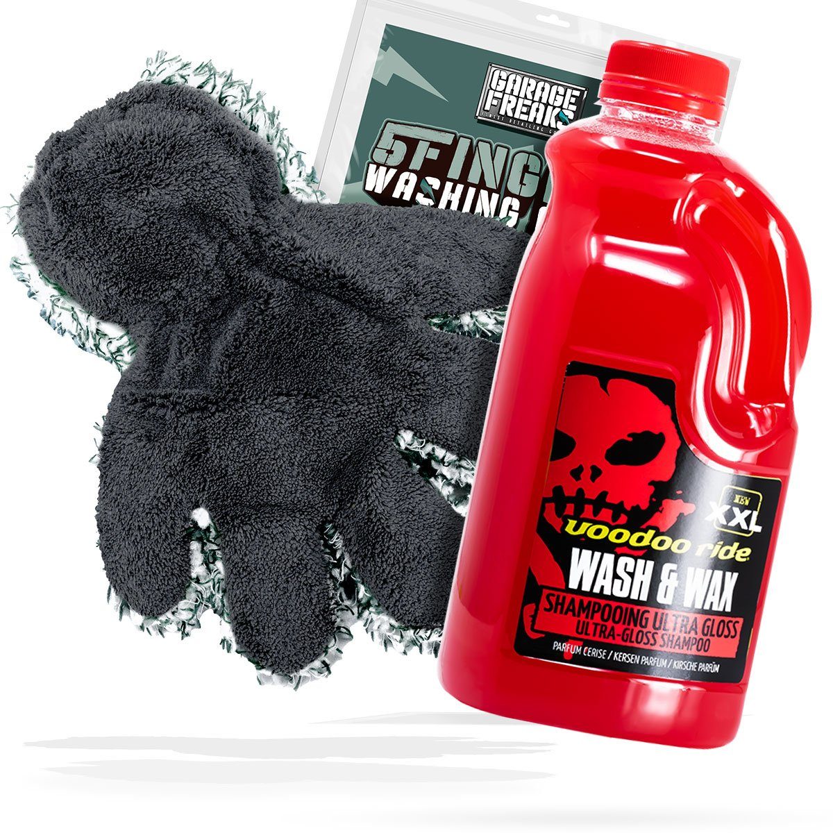 detailmate Garage Freaks 5 Finger Waschhandschuh + Autoshampoo Autoshampoo (Set, [- Frottierhandschuh - Mikrofaser - Auto Reinigung Wasch Set)