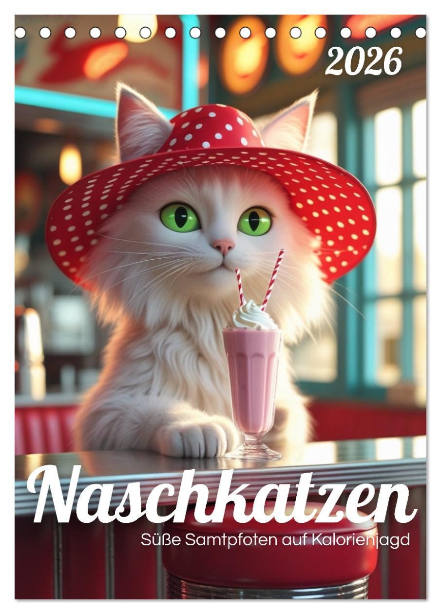 CALVENDO Настенный календарь Naschkatzen – Süße Samtpfoten auf Kalorienjagd (Tischkalender 2026 DIN