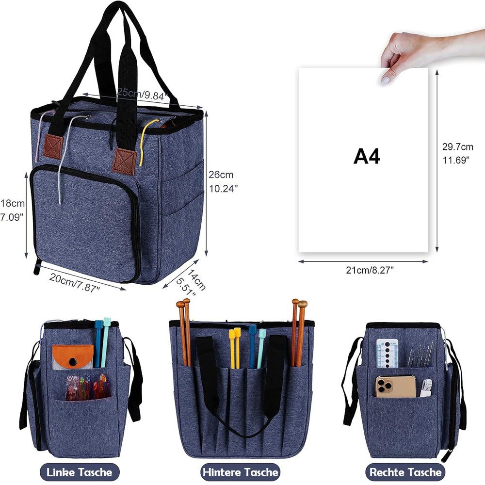 TUWENA Aufbewahrungsbox Häkeltasche für Garn, Leichte Stricknadeln, Wollaufbewahrungstasche, Tragbare Garntasche für Stricknadeln, Häkelnadeln, Wolle und Zubehö – Bild 2 von 5