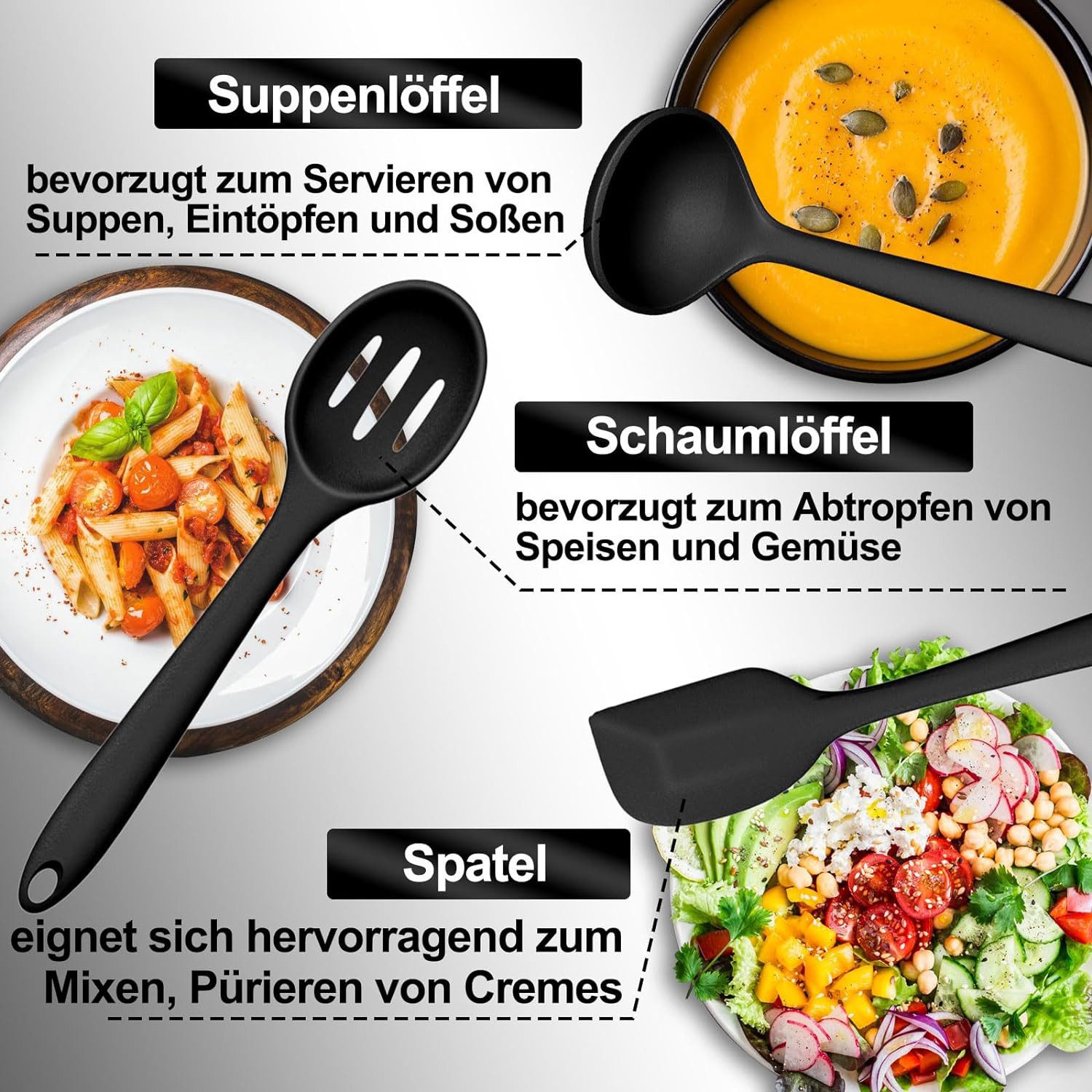 OKWISH Kochbesteck-Set 43er Küchenhelfer Set Kochgeschirr Küchenutensilien Küchengerät Küchen (Kochset Antihaft Hitzebeständig mit Utensilienhalter und Aufhängeloch, 43-tlg., Kochzubehör, Utensil Set, Silikon, Kochutensilien), Spülmaschinengeeignet für Kochen Braten Schöpfen Mischen und Backen