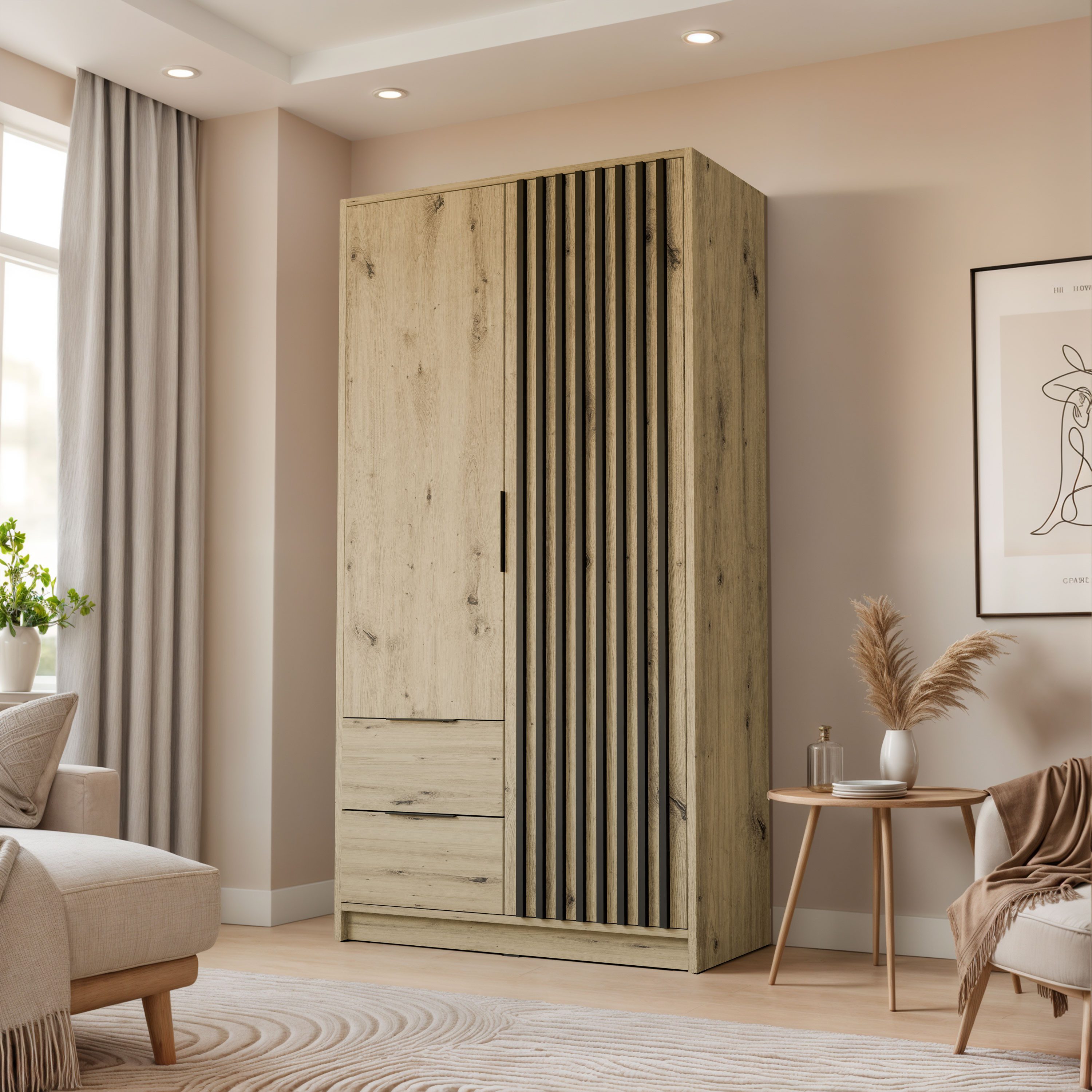 Lookway Kleiderschrank NELA 105 cm Zweittüriger Schrank mit Lamellen Breite: 105 cm