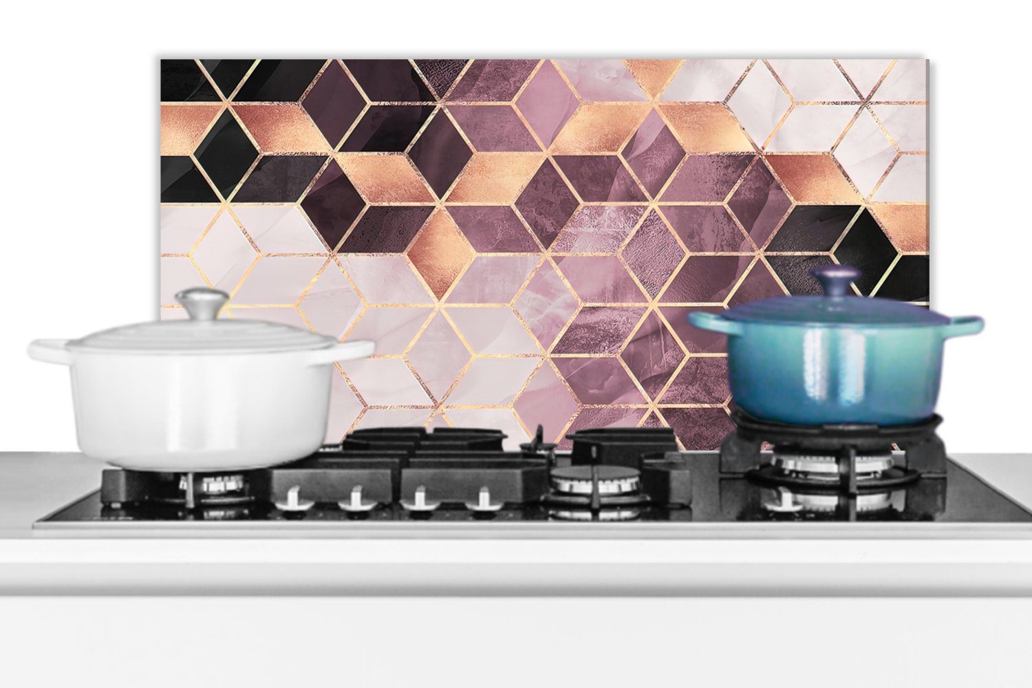 MuchoWow Küchenrückwand - (1-tlg), - cm, - Vintage Küchen - Gold Schmutzflecken Wandschutz, für Marmoroptik, Rose Fett und Marmor 60x30 gegen