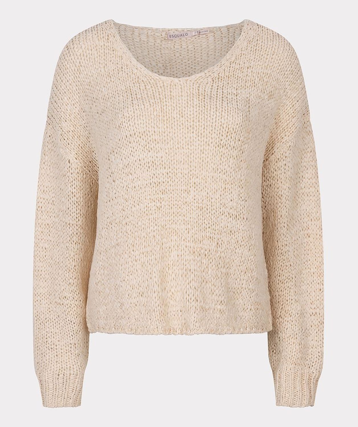 Esqualo Strickpullover Esqualo Pullover mit V Auschnitt Strickoptik Sand