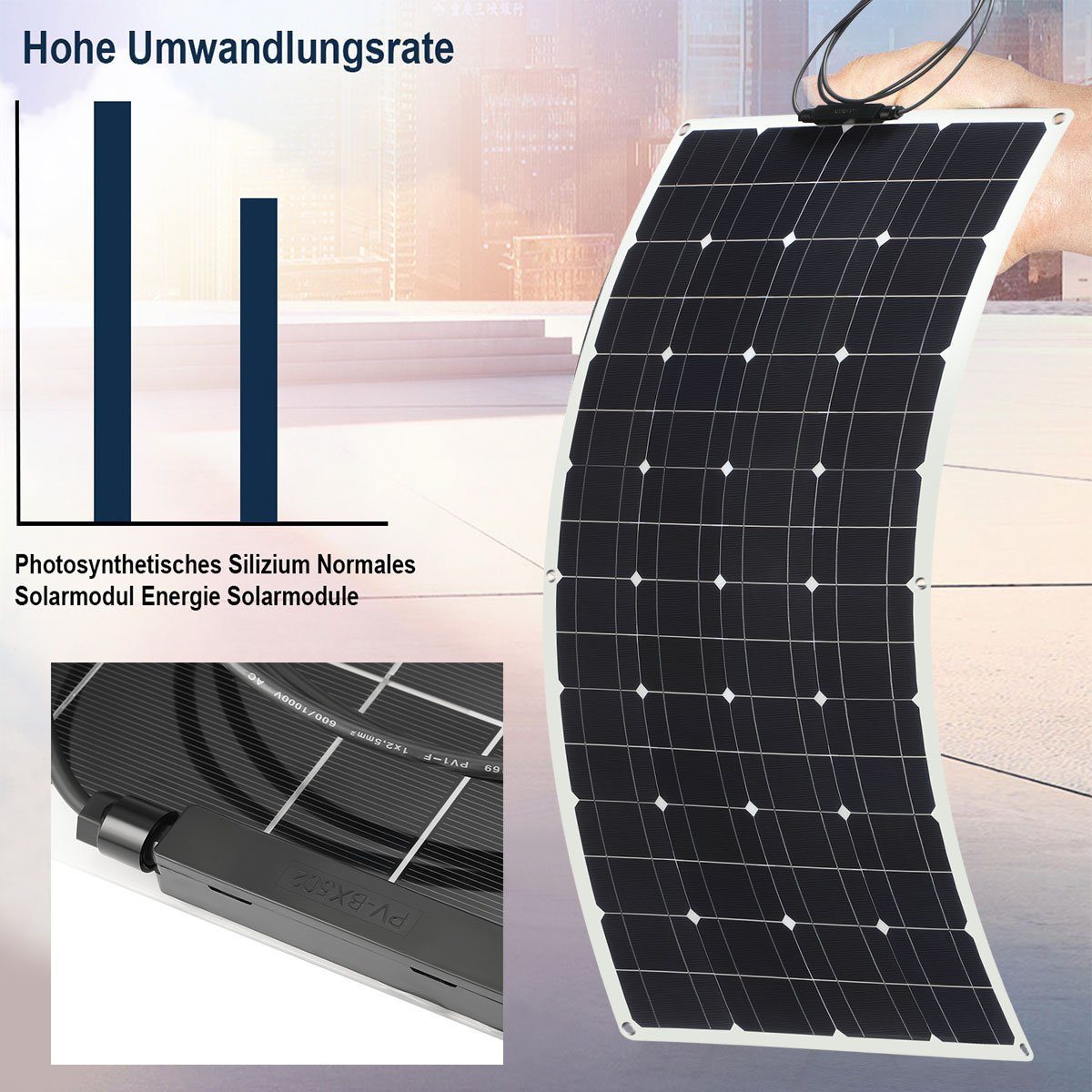 Akku für 18V Bodenplatte Auto Solaranlage Ladegerät Solarpanel, Boot Biegbar Wohnmobil oyajia 12V Weiße 100W Profi Monokristallin Solarmodul Solar Mono-Schindelzellen,