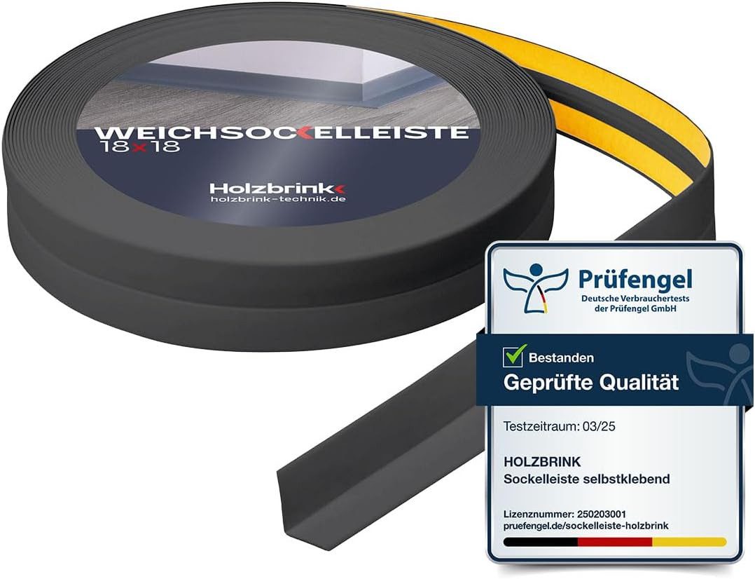 HOLZBRINK Sockelleiste HOLZBRINK selbstklebend PVC 18x18mm, 1 m, L: 100 cm, 1m Rolle, Küchenleiste Abschlussleiste für Badezimmer Farbe: Dunkelgrau