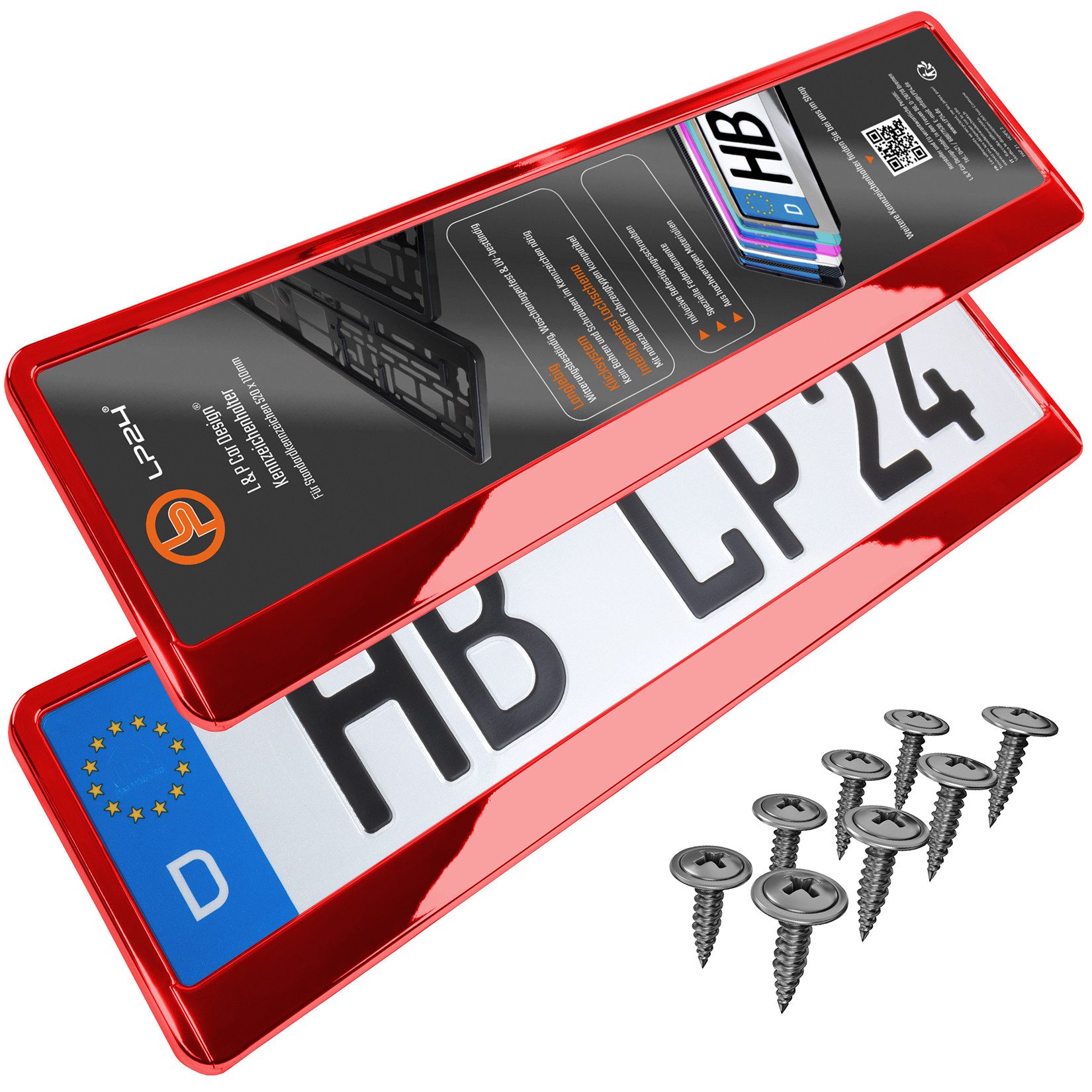 L & P Car Design Держатель номерного знака für Auto in Rot-Chrom Держатель номерного знакаung, (2 Stück)