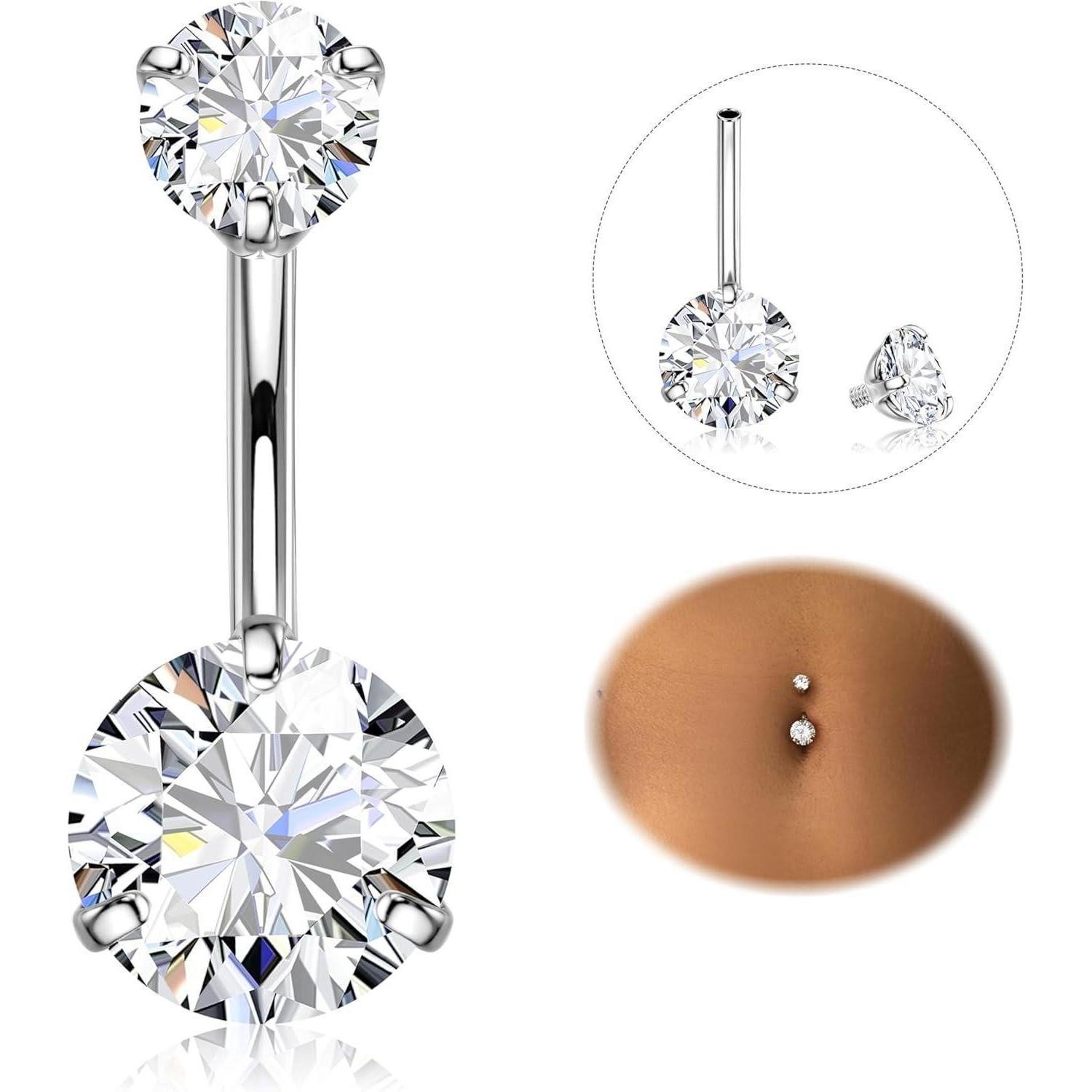 LuxusKollektion Bauchnabelpiercing Diamday Bauchnabelpiercing 316L Chirurgenstahl CZ Silber 14G