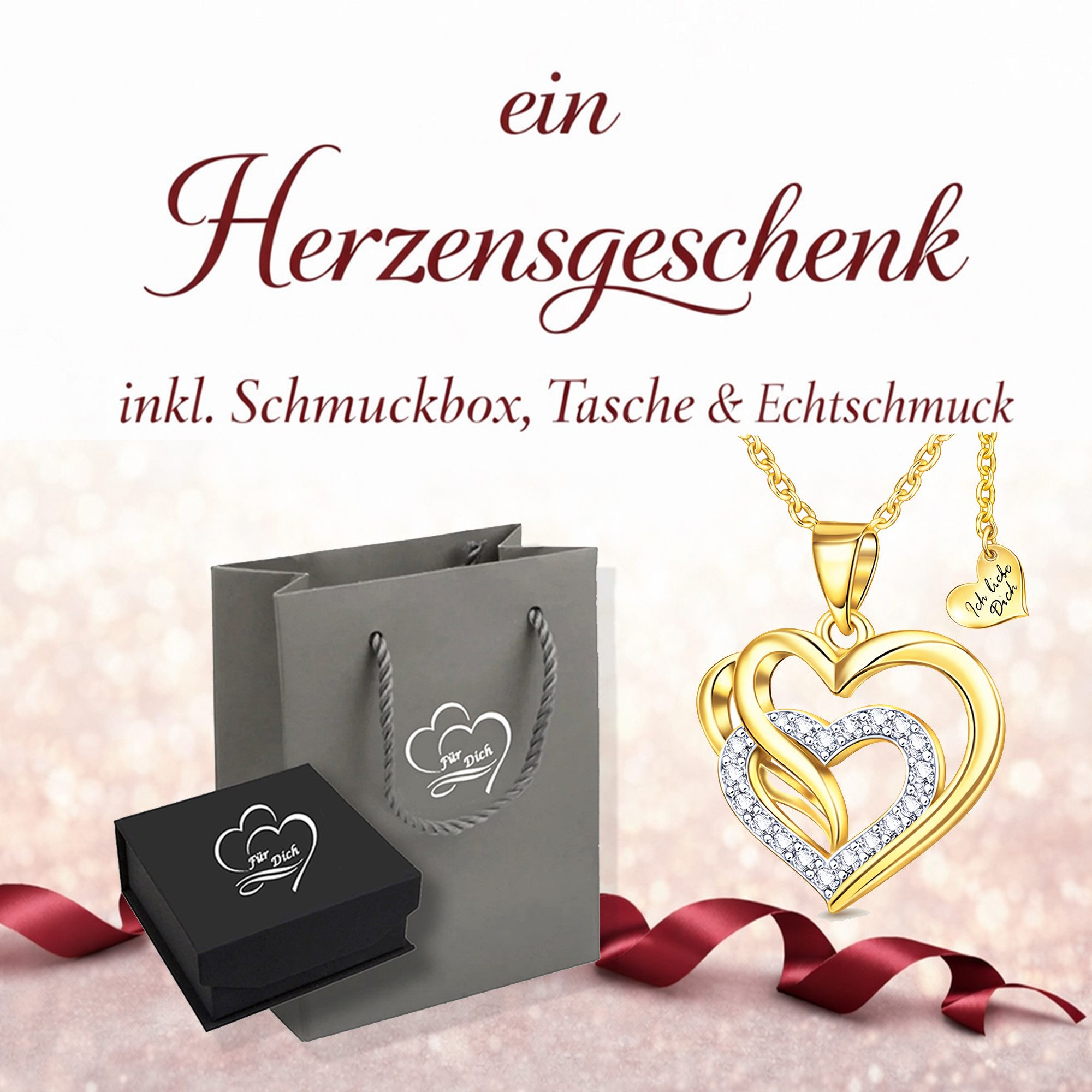 Limana Herzkette 925 Silber Kette mit Herz Anhänger gold Halskette vergolde günstig online kaufen
