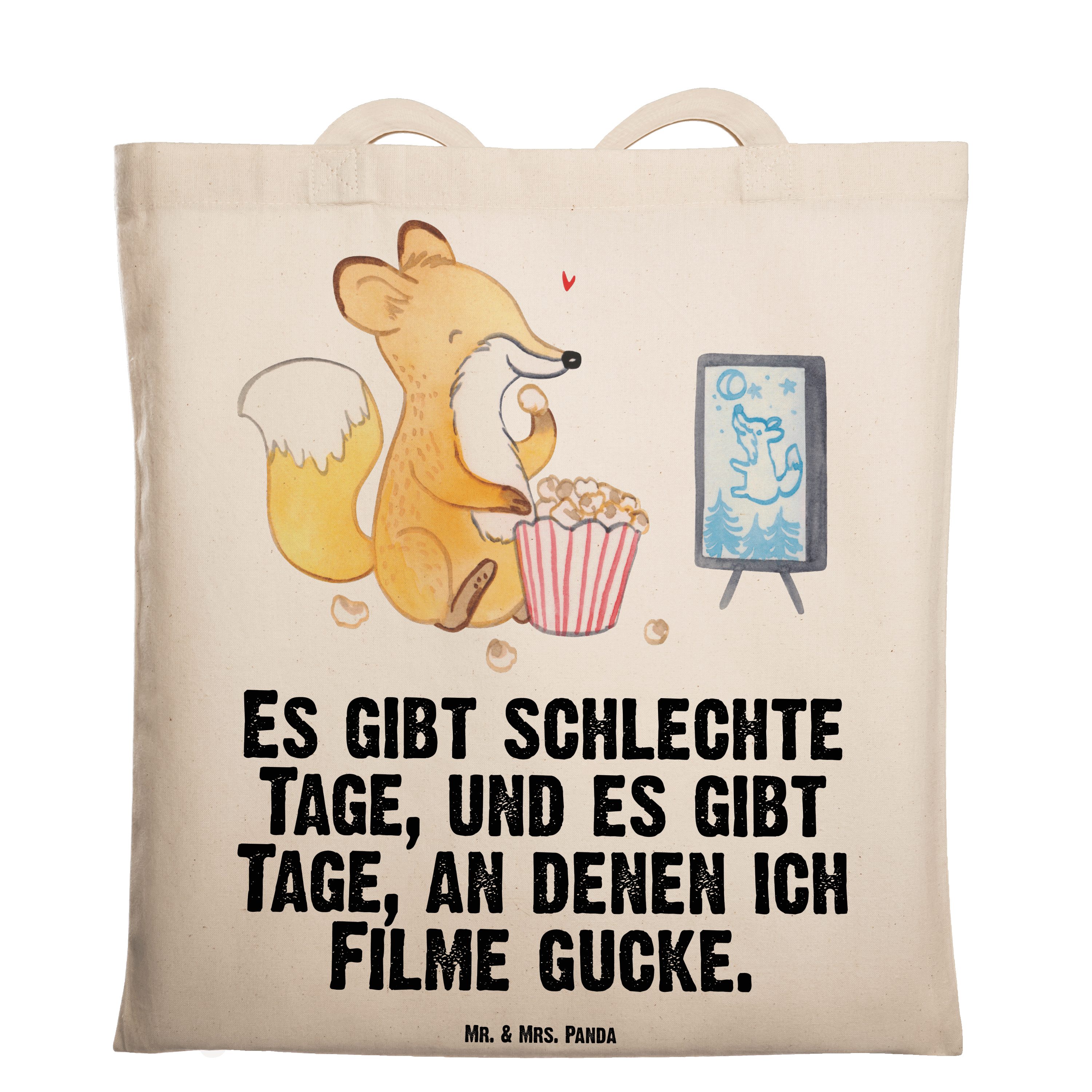 Mr. & Mrs. Panda Tragetasche Fuchs Filme gucken Tage - Transparent - Geschenk, Beutel, Beuteltasch (1-tlg)