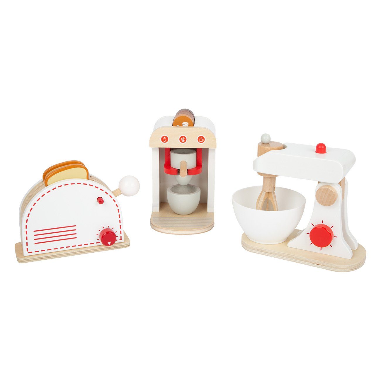 Small Foot Kinder-Küchenset Küchengeräte-Set 11684, 3-teilig, Klickgeräusche, Drehknöpfe, Pop-Up-Funktion