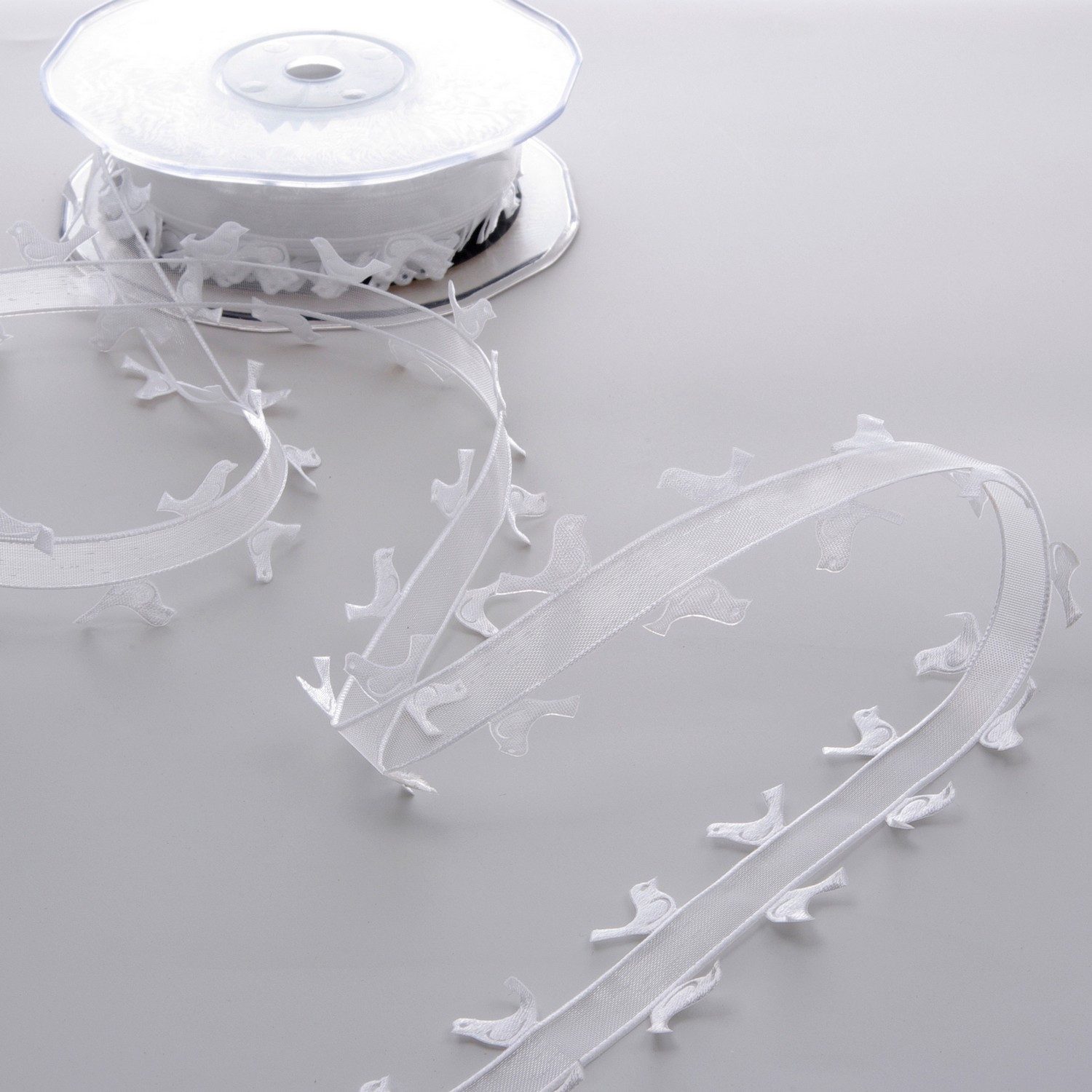 Dekoobjekt Organza-Ziergirlande - "Birds" - 25mm - 10m - col.00 - weiss - Birds