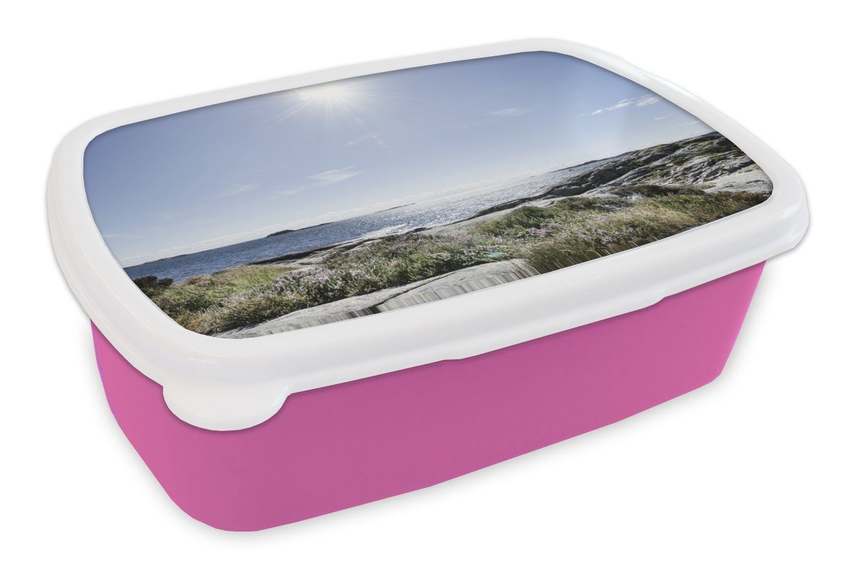 MuchoWow Lunchbox Strand - Natur - Sonne, Kunststoff, (2-tlg), Brotbox für Erwachsene, Brotdose Kinder, Snackbox, Mädchen, Kunststoff rosa