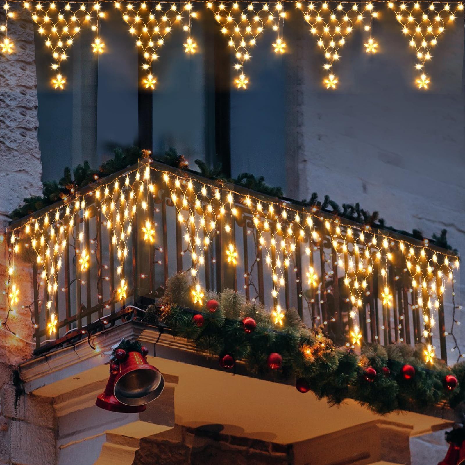 Rosnek LED-Lichtervorhang LED Lichterkette Sterne Weihnachten,LED Lichtervorhang Beleuchtung, Gartenbeleuchtung,für Party Garten Balkon Hochzeit Weihnachten