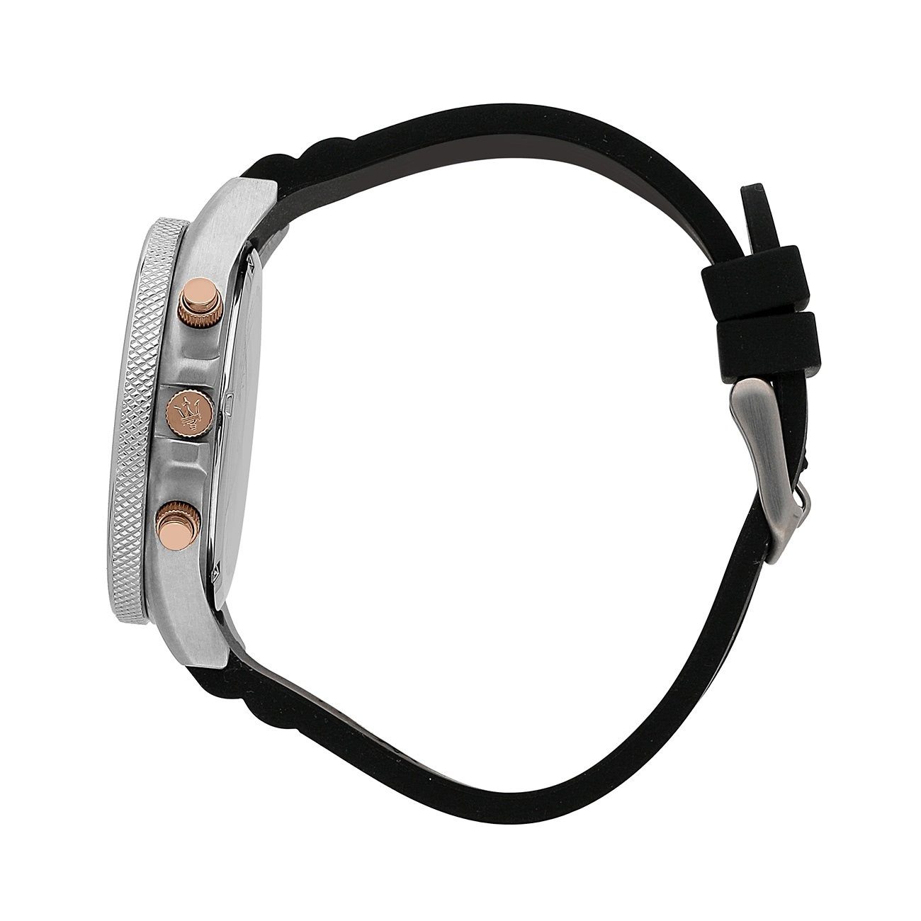 MASERATI Chronograph Maserati Herren Uhr Chronograph, (Chronograph), Herrenuhr rund, groß (ca. 44mm) Silikonarmband, Made-In Italy